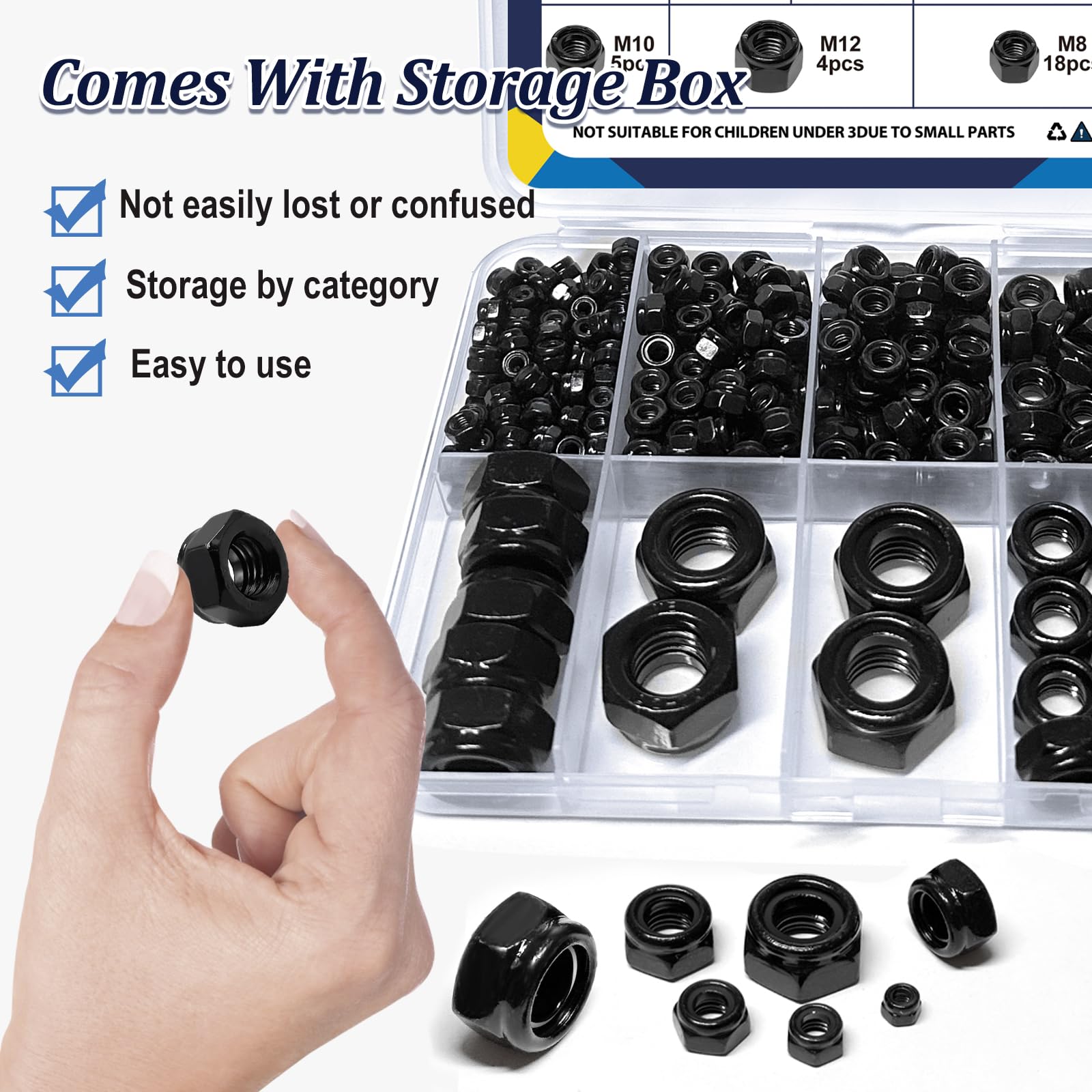 Metric Lock Nuts Kit - 180 Stainless Nylon Assortment -6