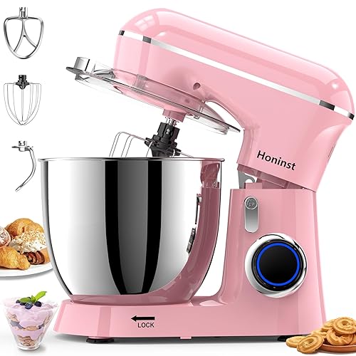 Honinst Stand Mixer, 6.5QT 10-Speed Tilt-Head Electric Stand Mixer, 3-In-1 Kitchen Mixer with Bowl, Dough Hook, Whisk and Beater, Food Mixer for Baking, Cake and Most Home Cooks, Pink - Pink
