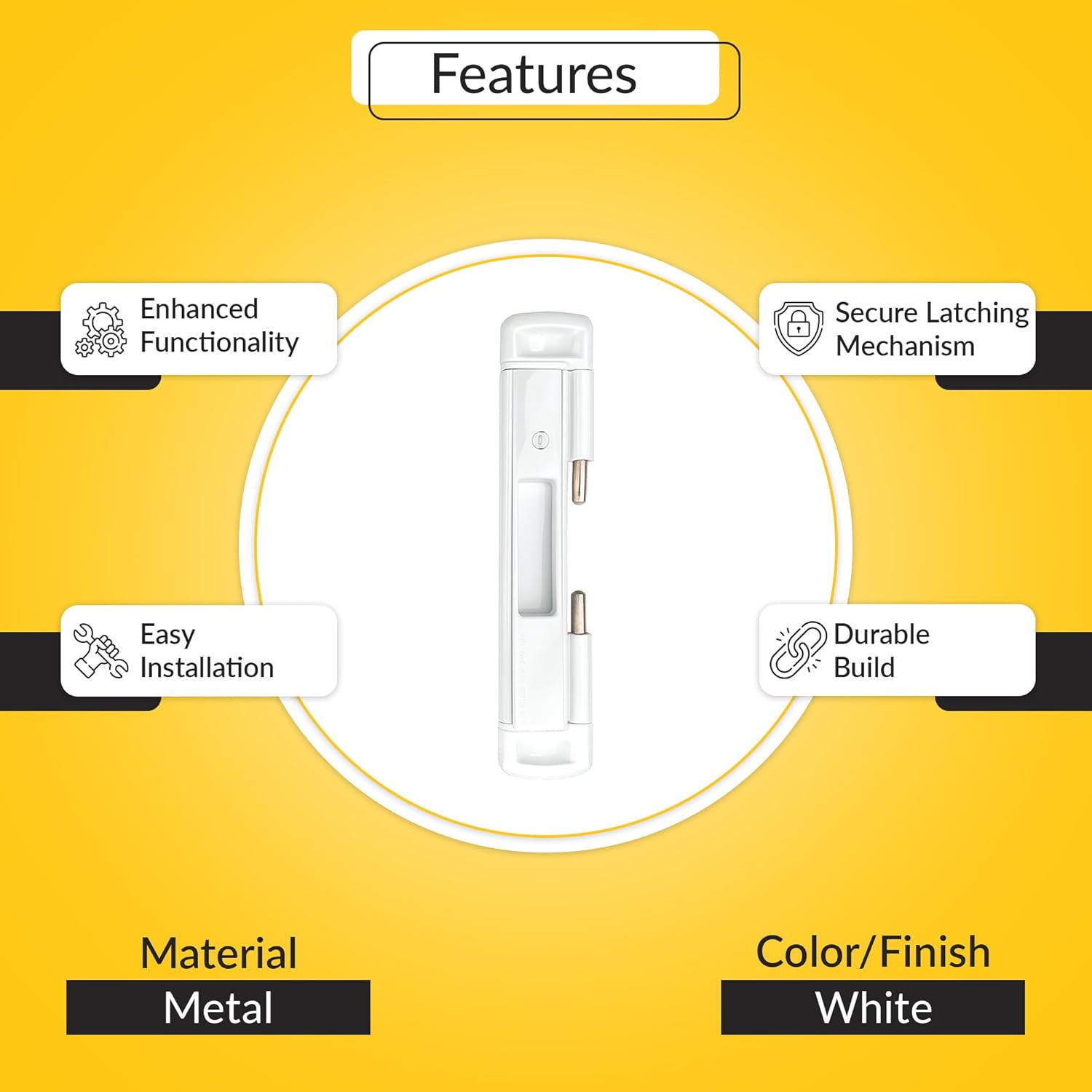 Brixwell Double Bolt Security Lock for Patio Door, Metal Construction, White Finish, 8-3/16" Height, 1-5/8" Width, Compatible with Screen Rollers, Door Hardware, Sliding and Patio Hardware Systems