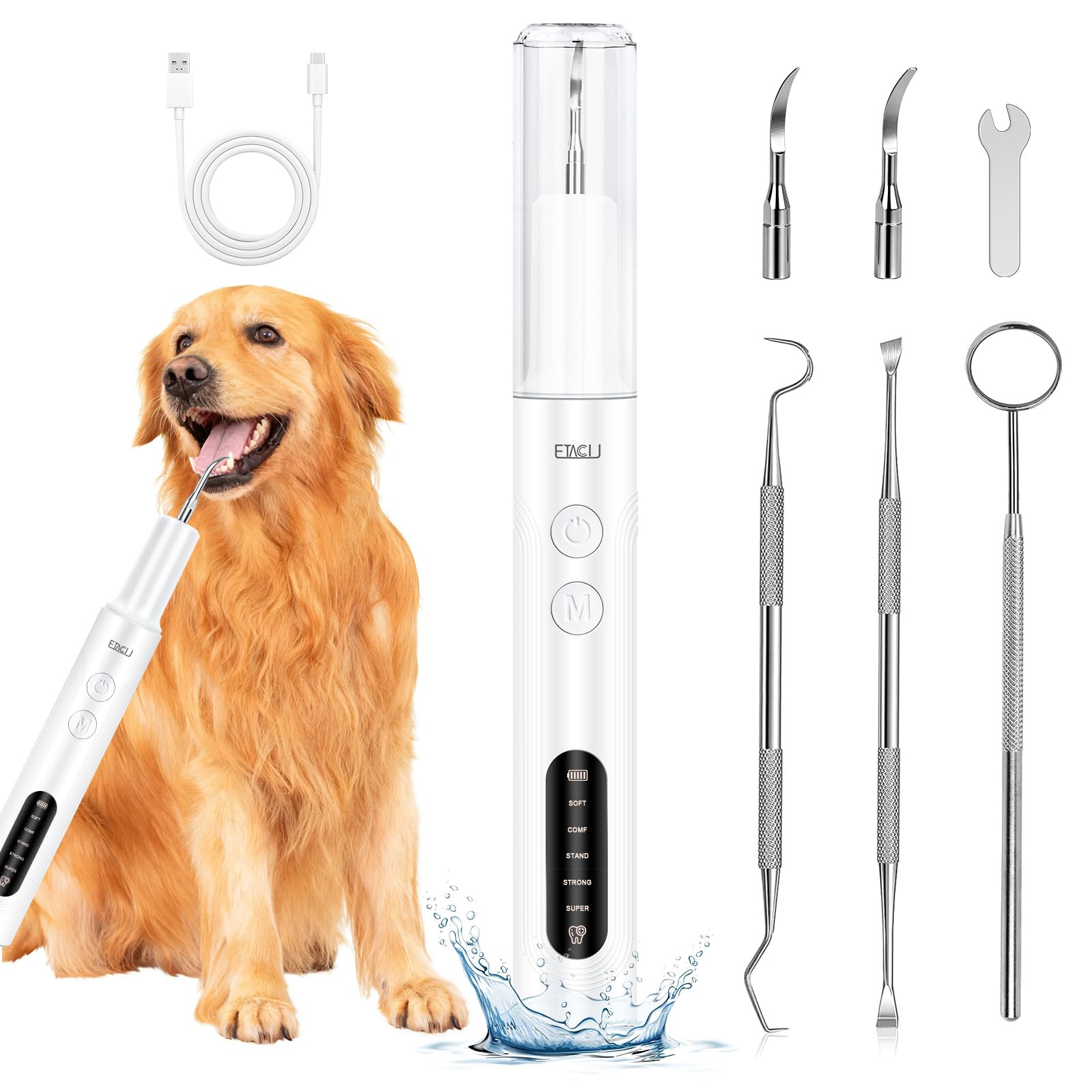ETACCU Dog Plaque Remover for Teeth Dog Plaque Remover Tool with LED Light 5 Modes Teeth Cleaning Tools