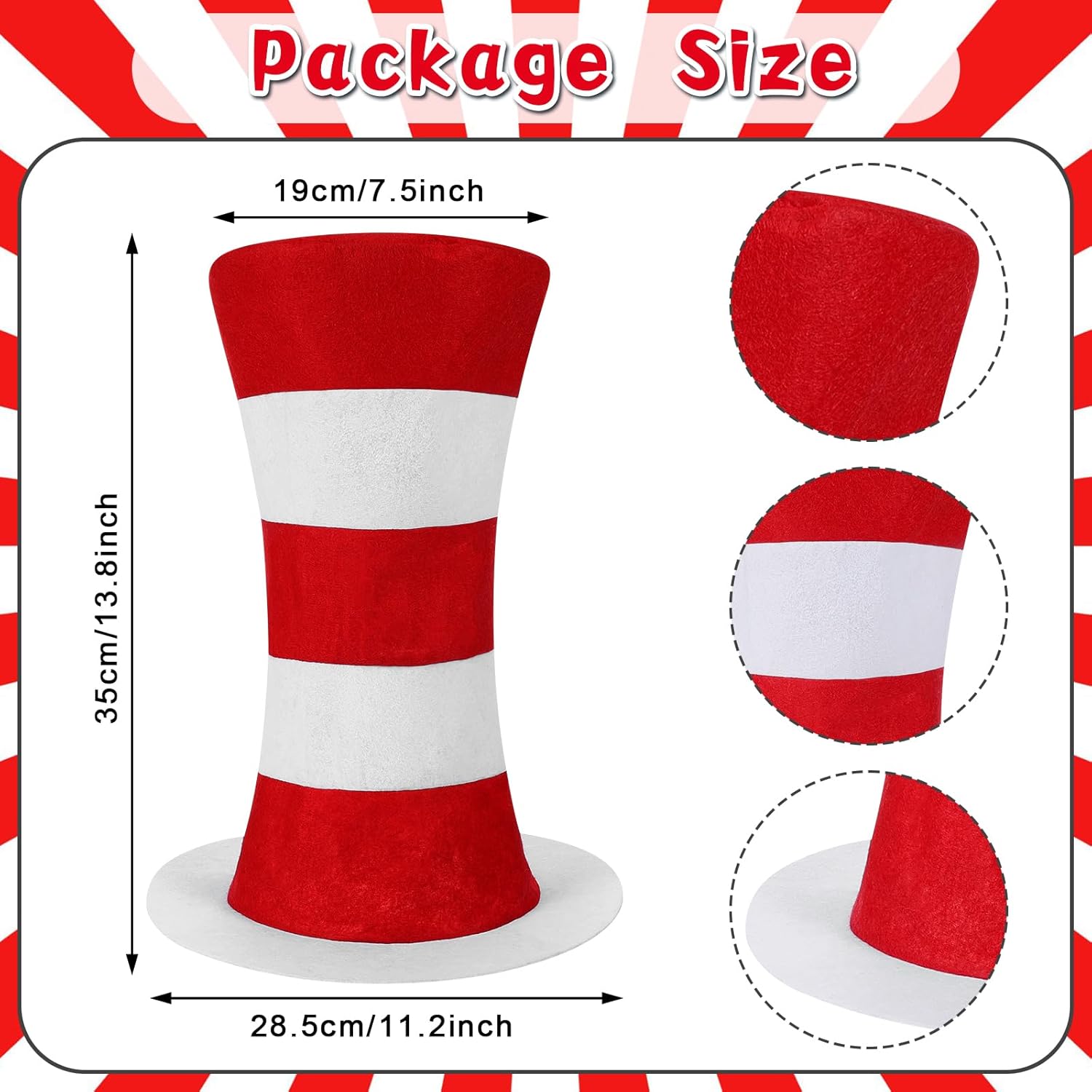 5 Pcs Cat Hat in Costume Accessories, Red White Striped Hat, Bow Tie, Gloves, Furry Scarf Fun Cat Character Outfit for Read Book Day Cosplay Supplies - Image 3