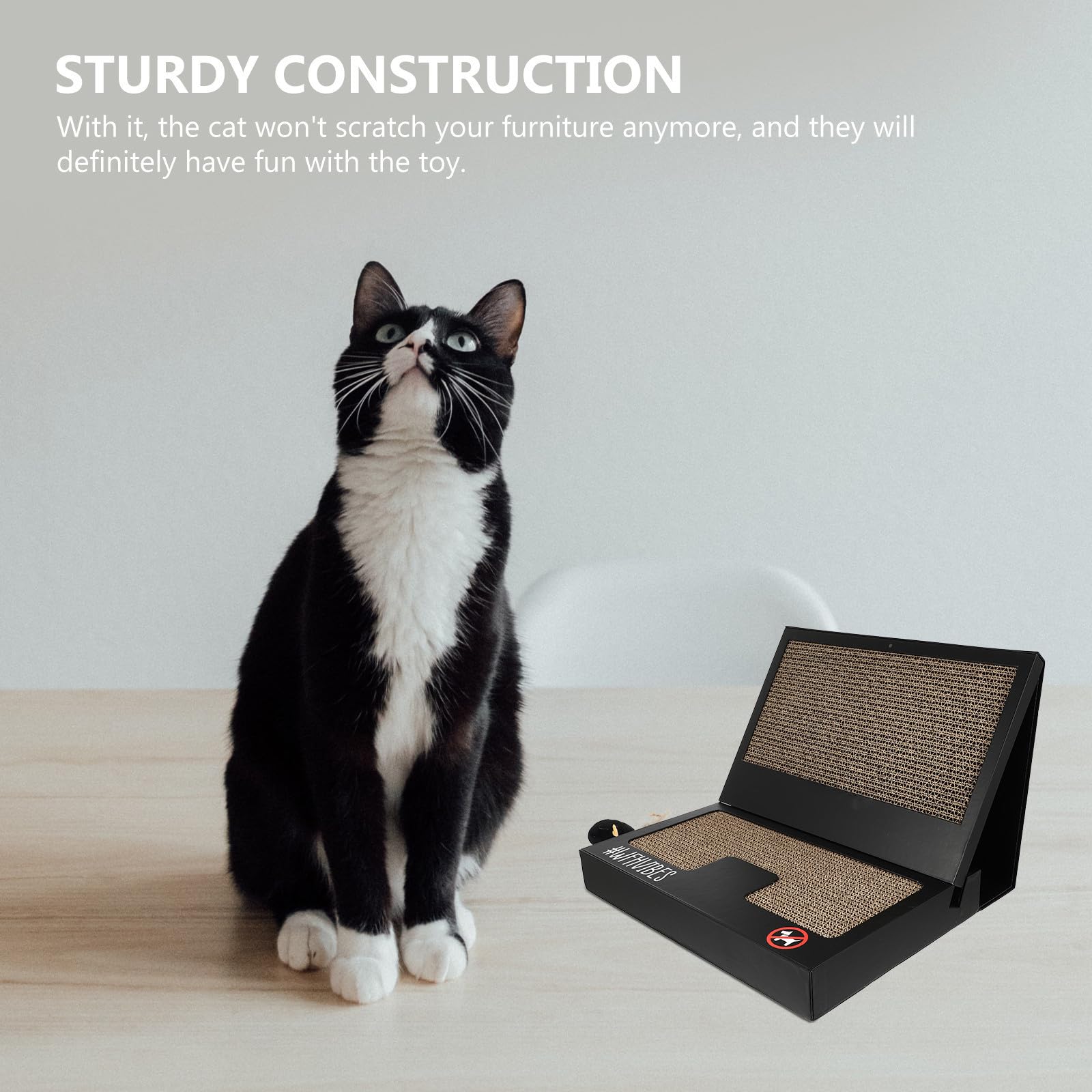 Laptop Modelliertes Katzenkratzspielzeug Kreatives Kratzbrett aus Wellpappe mit Stabiler Konstruktion und Beißring, ideal für Katzen im Wohnraum