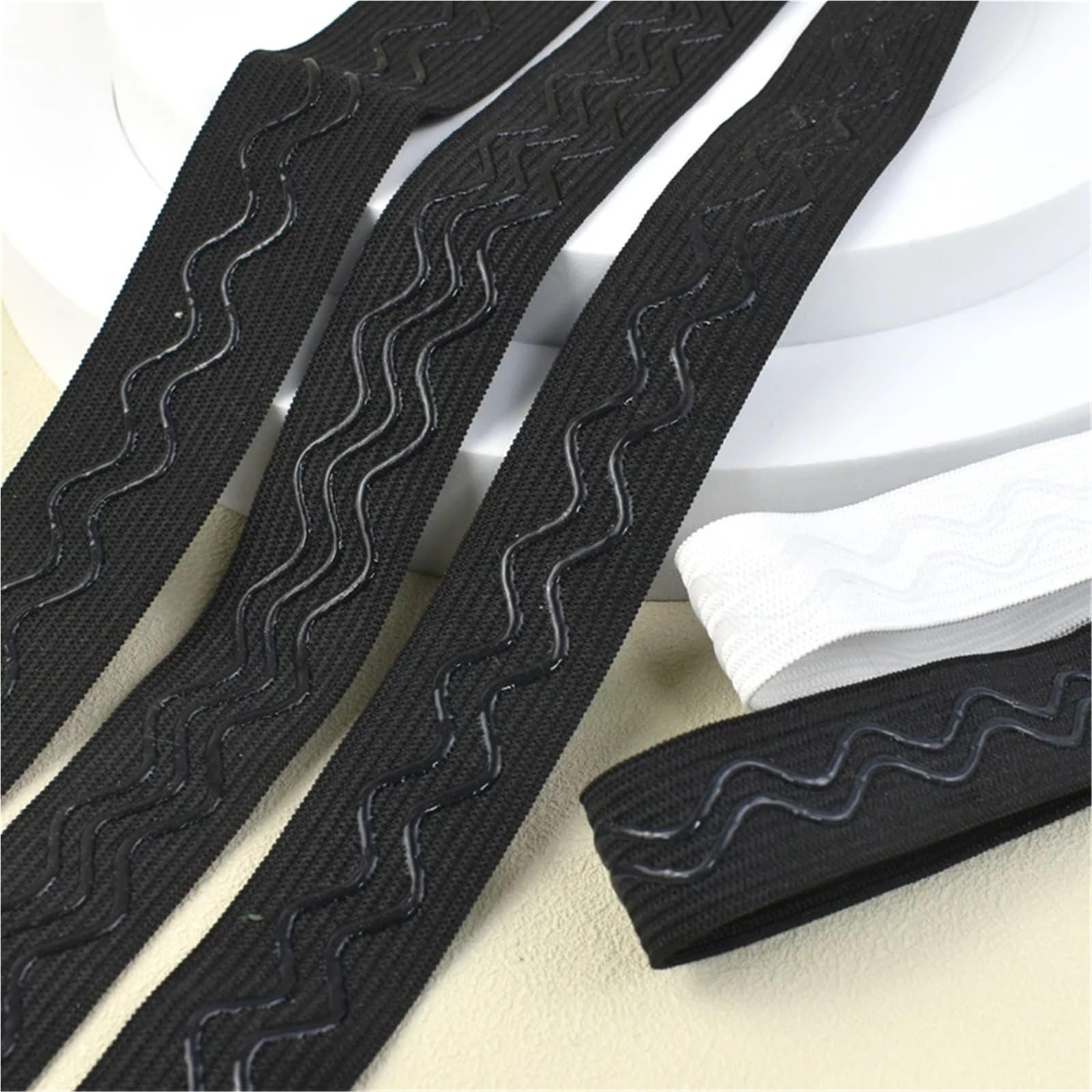5-20M 25mm Fascia Elastica Antiscivolo for Biancheria Intima Cinghia in Silicone Ondulato Cintura Nastro Elastico Accessori for Cucire Fai da Te(EB013-Black1,20Meters)