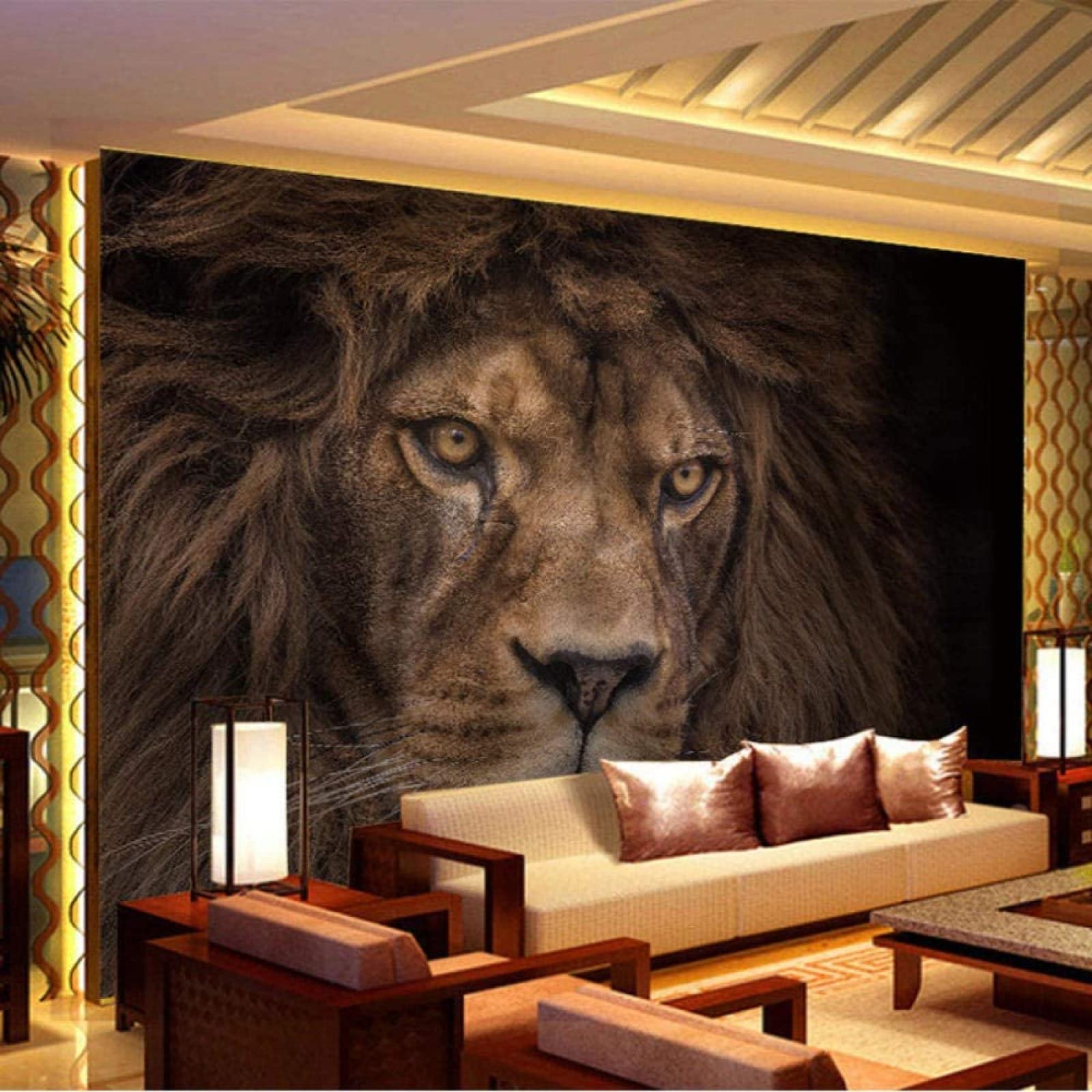 Papier peint lion sauvage 3D grand autocollant mural amovible pour salon