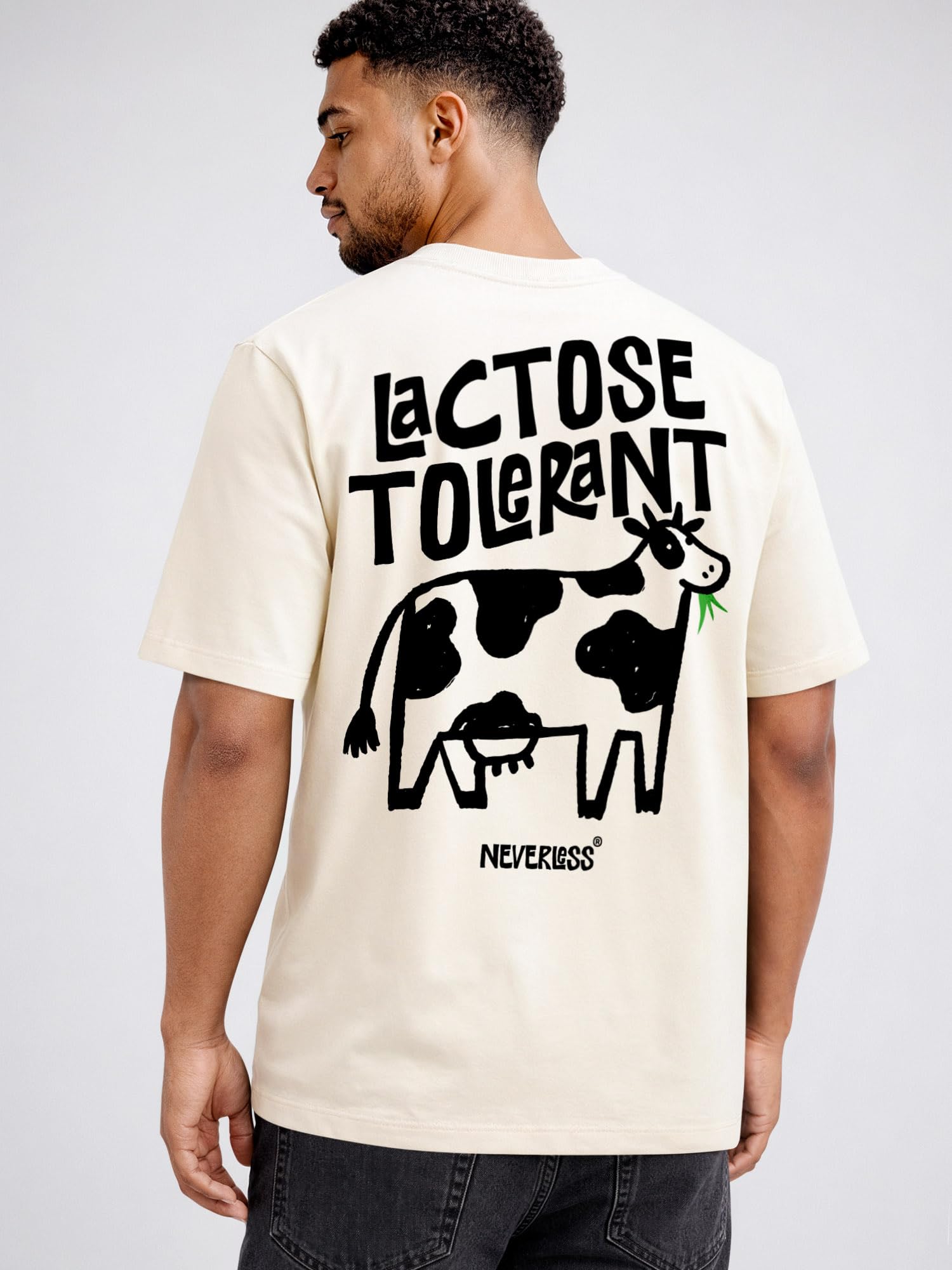 Neverless® Herren T-Shirt Backprint - Kuh Lactose - Oversized Relaxed Fit Sommer Fashion Streetstyle