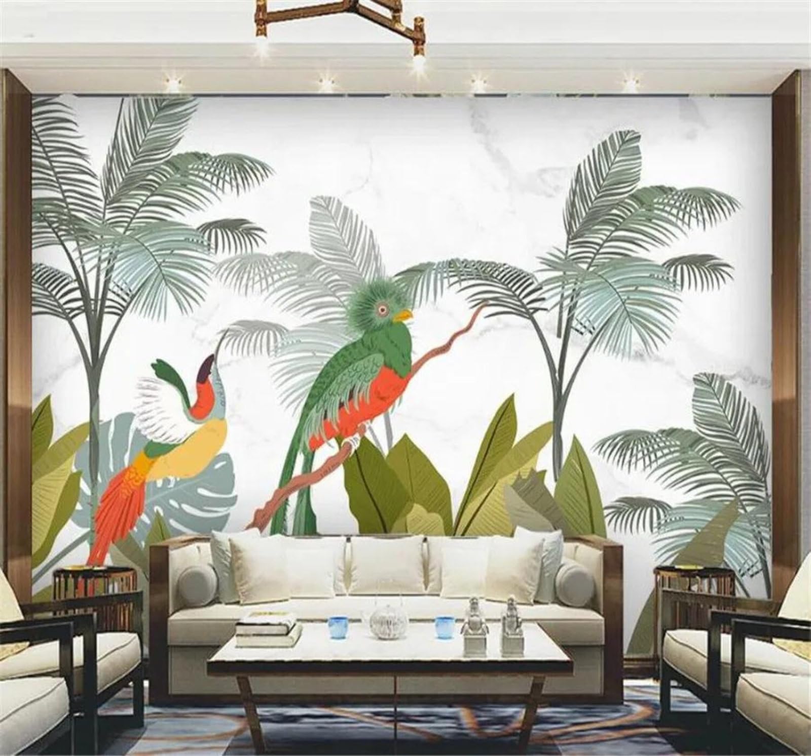 Tzxztt 200Cm×140Cm(B×H) Hand Drawn Tropical Plants Birds Scenery Modern 3D Wallpaper Premium Textured Silk Neutral Tones Material Ideal For Living Room Bedroom-200Cm×140Cm