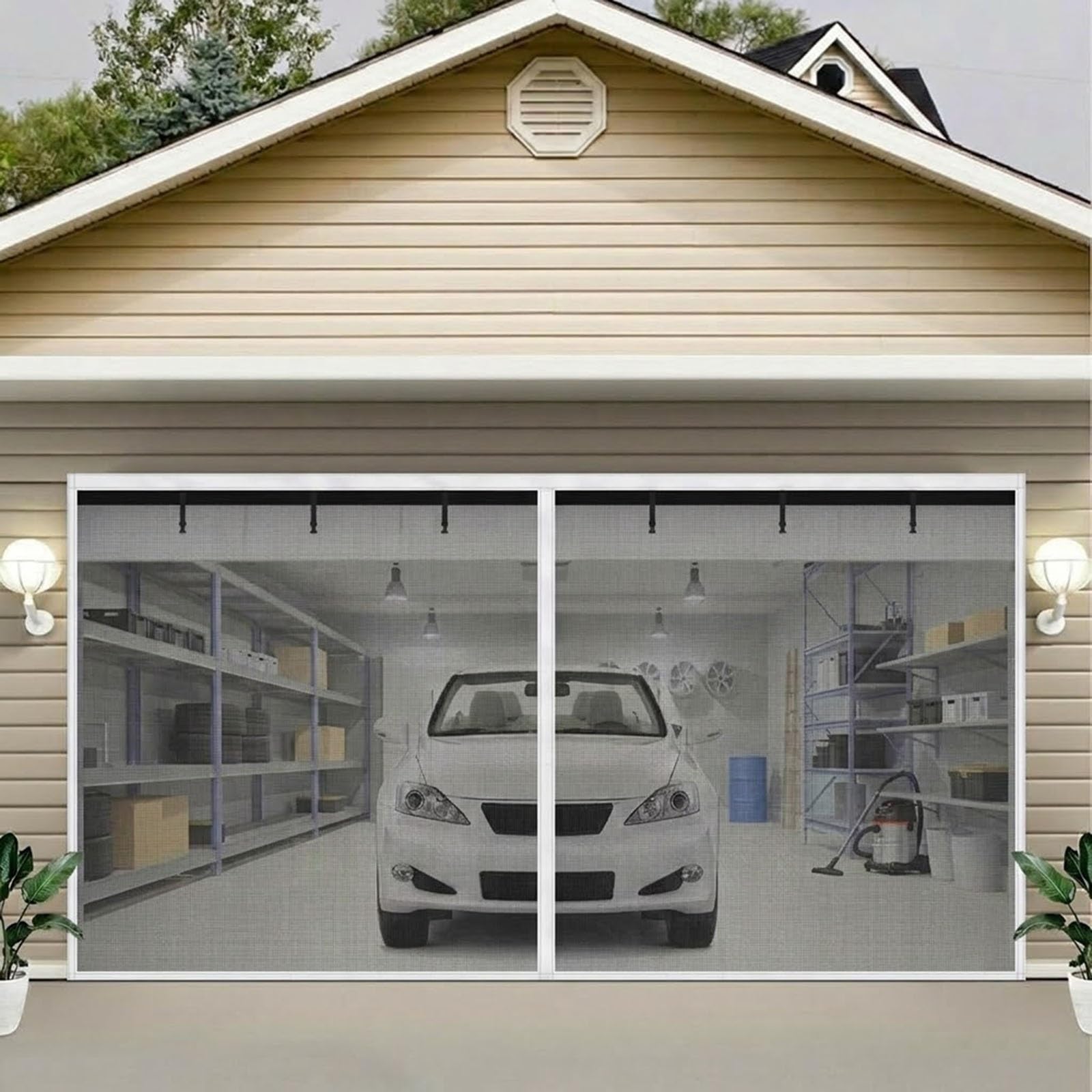 Moustiquaire magnétique porte de garage rideau fibre de verre blanc 183x244cm