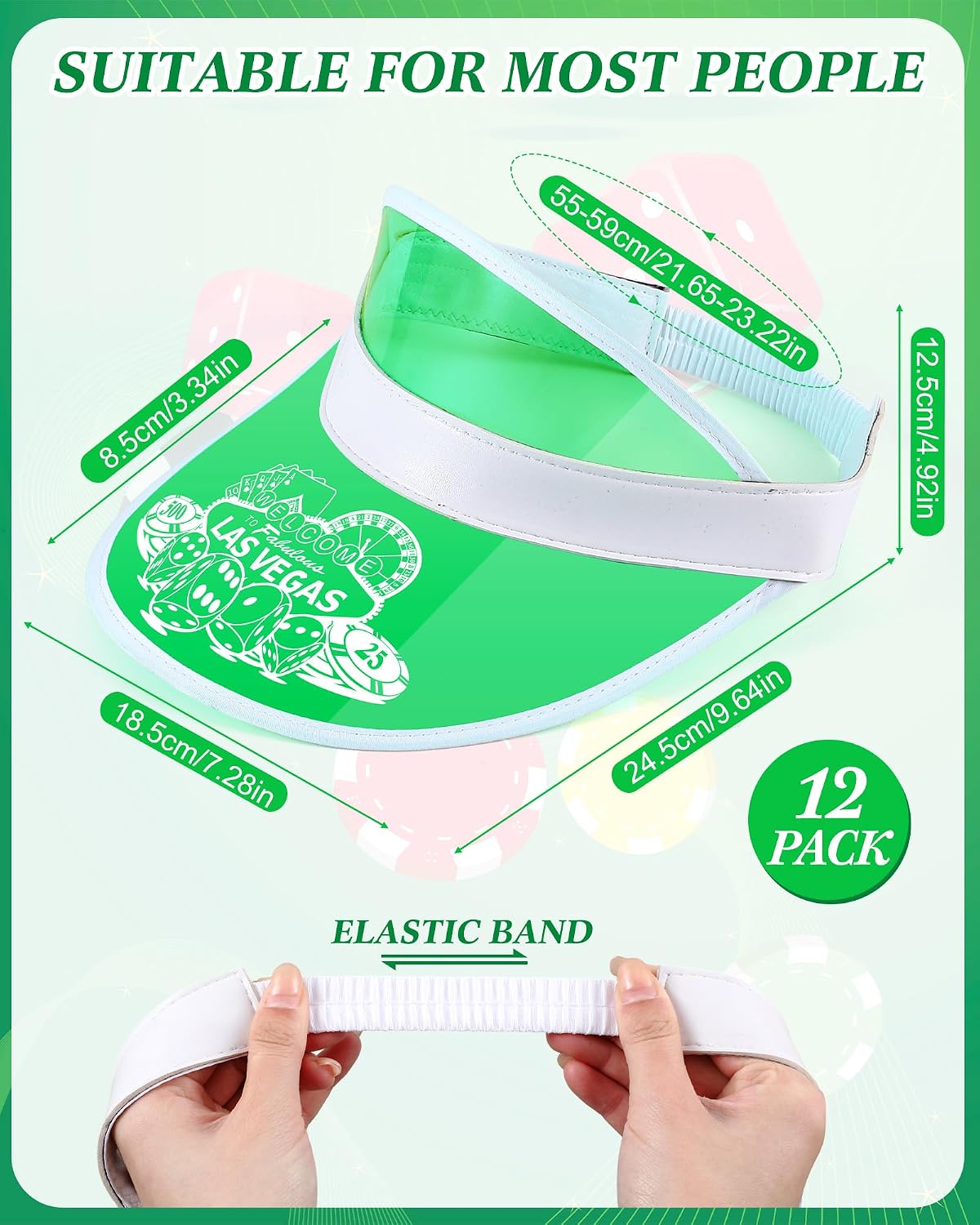 Suhine 12 Pcs Las Vegas Visors Green Casino Hat Dealer Visors Poker Hat Clear Sun Cap for Casino Party