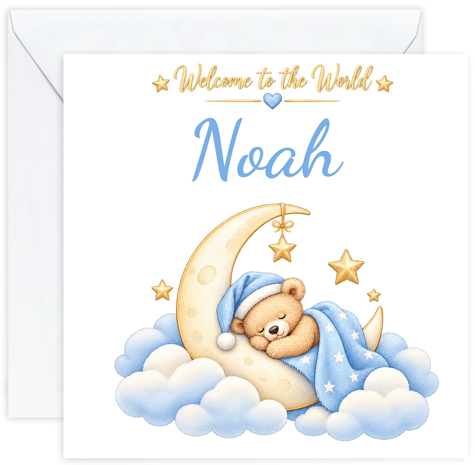 Personalised New Baby Boy Card with Name | Newborn Baby Boy Card | Congratulations on Your New Baby Card | Welcome to the World Card | Son Grandson Nephew Godson (Design 03)