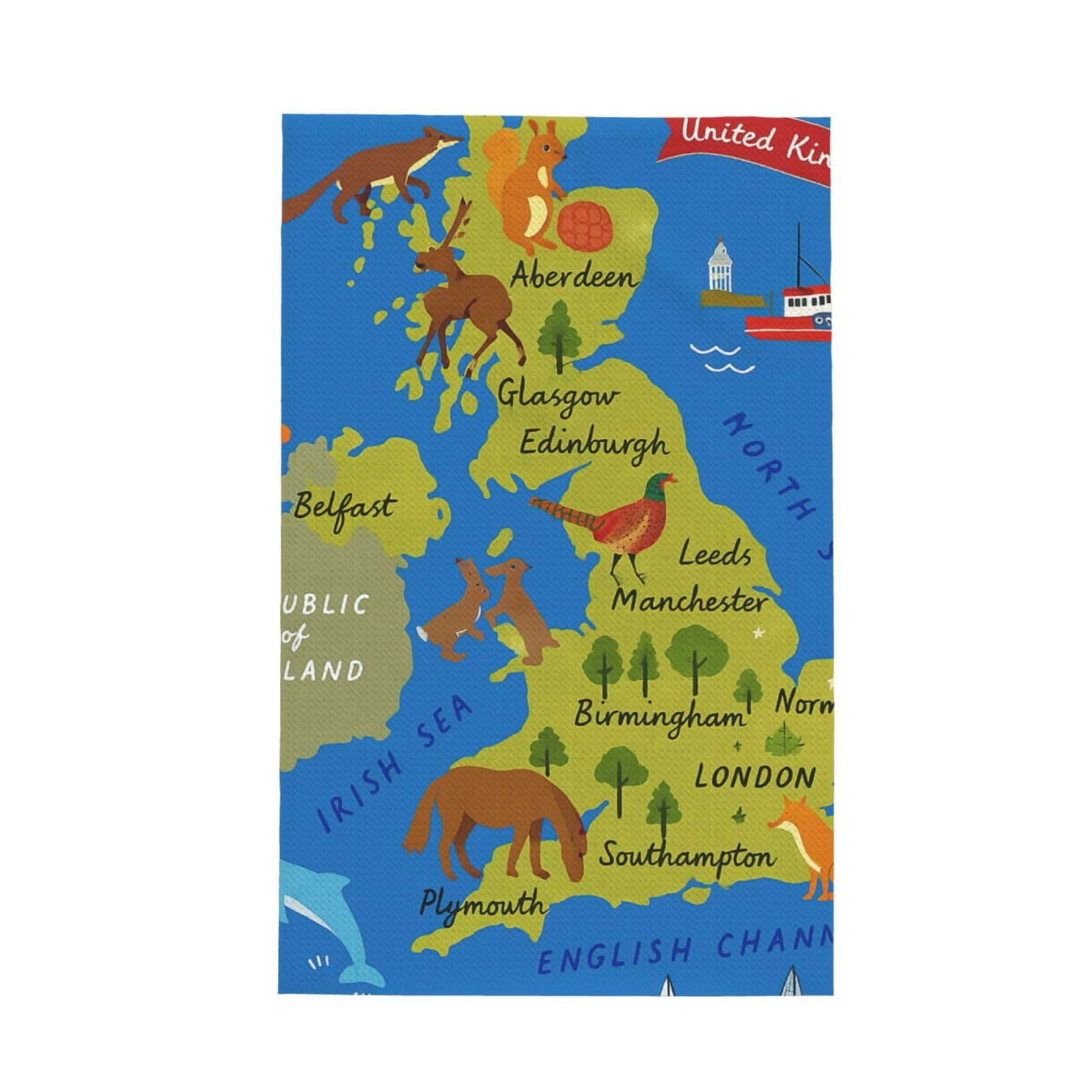 Xxahnbm Black United Kingdom Map Print Waffle Kitchen Towel,Absorbent Hand Towel