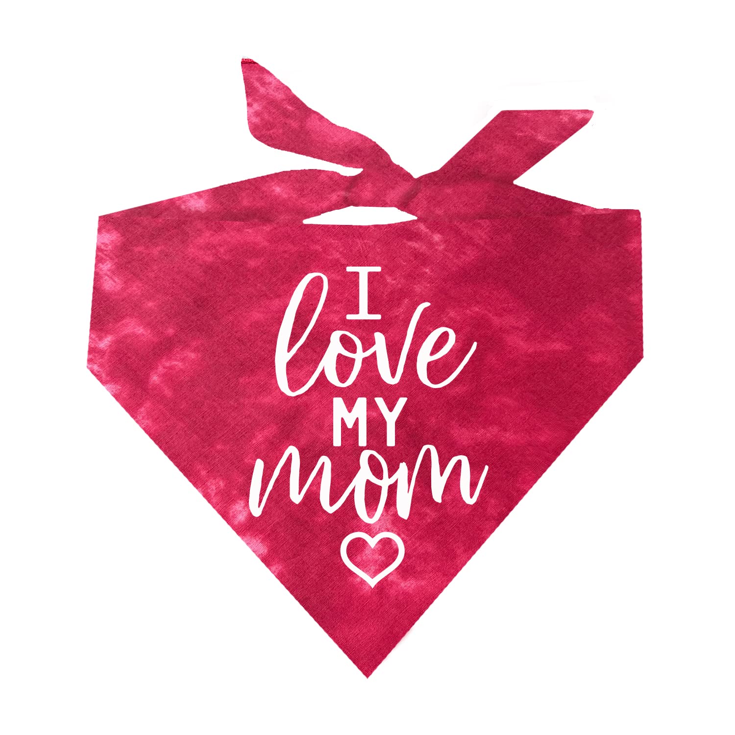 I Love My Mom Dog Bandana | 100% Cotton Tie Dye Triangle | Made in USA for Mom | Valentine's Day | Prop Photoshoot | Red Scrunch, One Size (177)