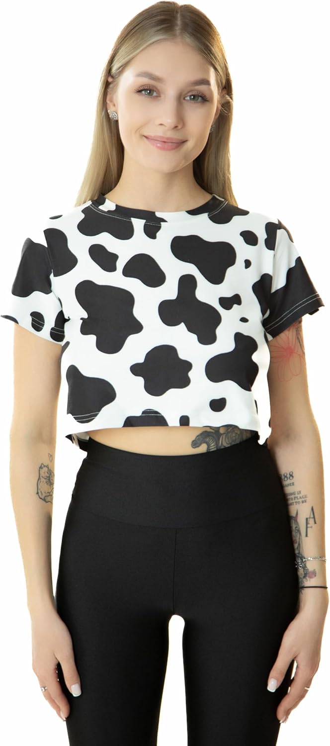 Adult Womens Cow Print Crop Top Shirt - Sexy Tshirt Men Women Teens Cosplay Halloween Costume - Image 2