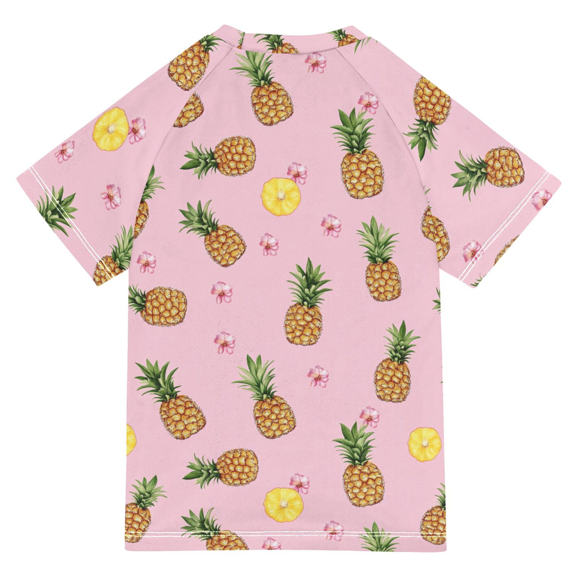 Wudan Funny Pineapples Fruit Pink Girls Bathing Suit UV Protection Girls Swimsuit with Rashguard Swimwears Active Shirts for Teen Boys 4T