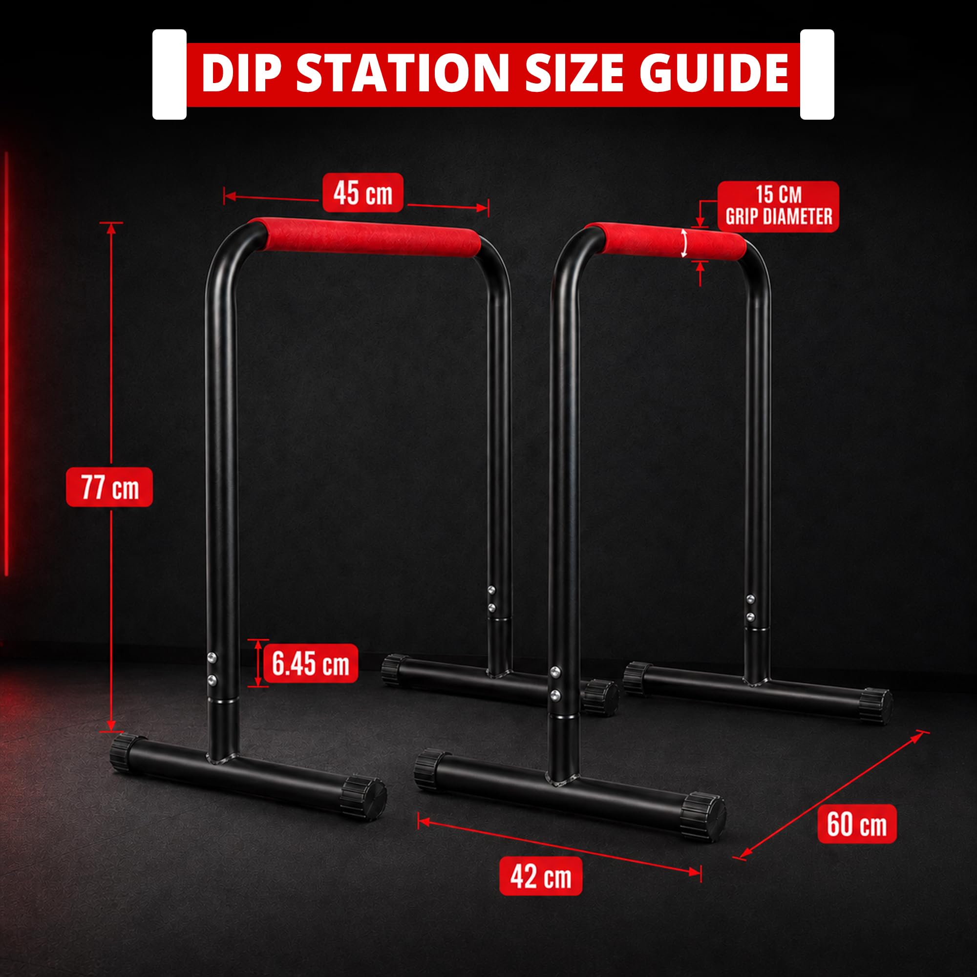 Max Strength Pro Dips Bar do dipów, podciągów nóg, Push Up i innych, wytrzymały materiał żelazny z szerokim wyściełanym uchwytem wysokość 70 cm, szerokość 60 cm, stopa 42 cm waga użytkownika do 120 kg sprawdzona bezpieczeństwo