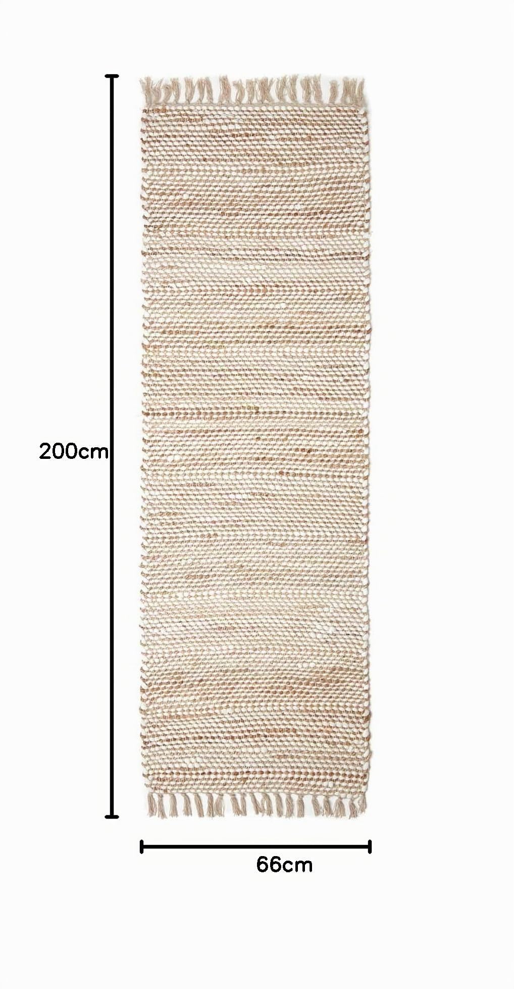 Homescapes Chindi-Teppichläufer Horizon 66x200 cm, handgewebter Teppich im Flickenteppich-Stil mit Zickzack-Muster, Flachgewebe aus Hanf & Baumwolle, Creme-Natur
