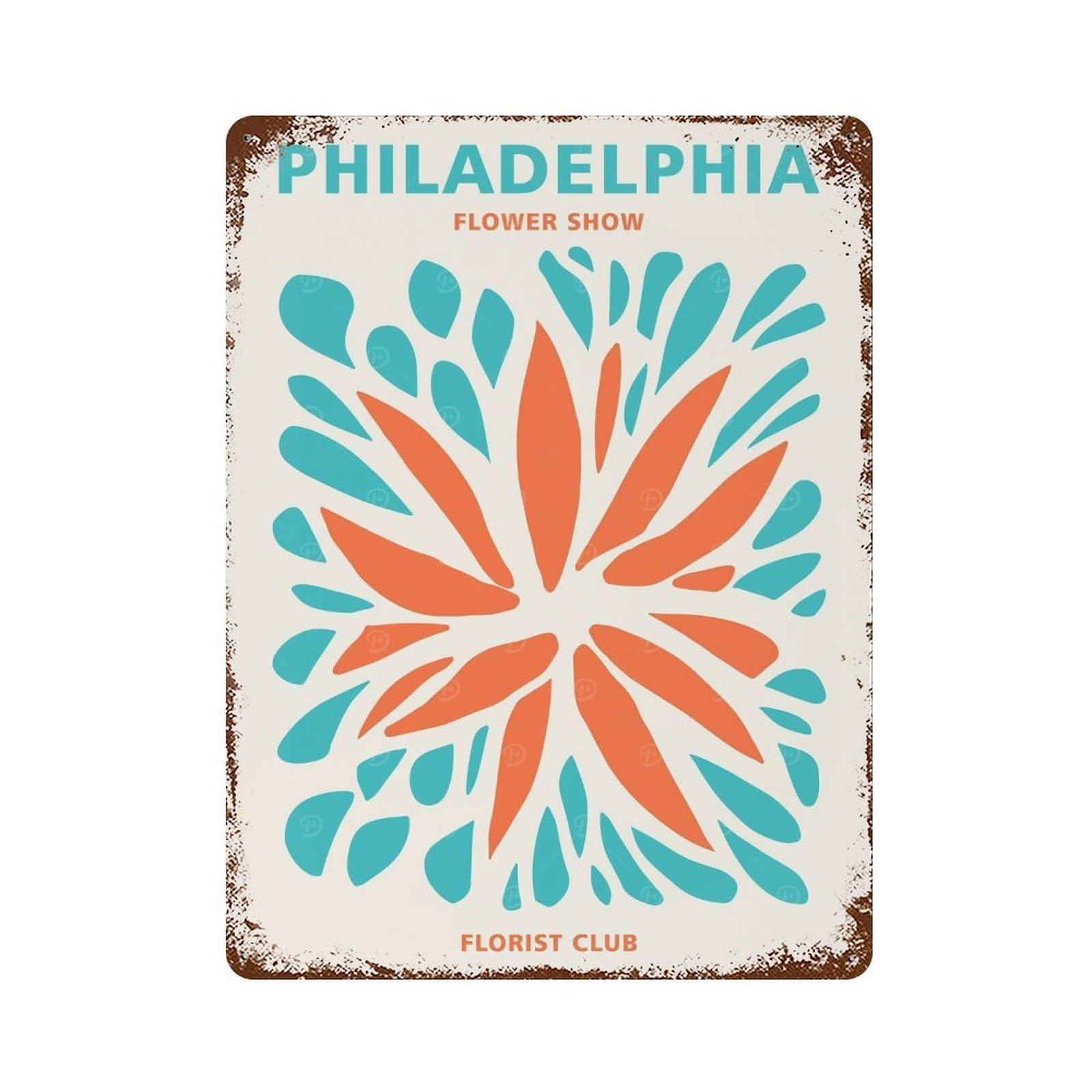 Philadelphia Florist Club Rust Effect Tin Sign 15.7"x11.8", Rustic Home Decor for Cafe, Home Bar And Lounge Decor
