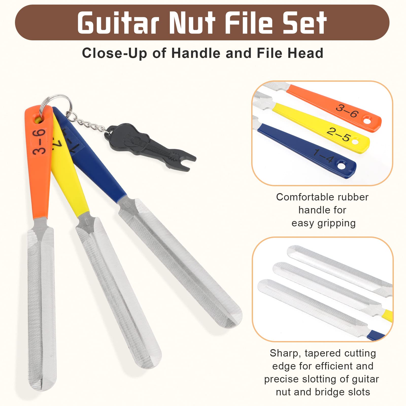 3 Pezzi Chitarra Nut File, Chitarra Fret File, Lima per Capotasto di Ricambio per Chitarra, Lima per Grondaia per Chitarra, Lima per Capotasto di Ricambio per Chitarra, Lima per Tasti Chitarra