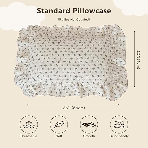 Vista 38 de BuLuTu Funda de almohada de muselina de algodón para niños pequeños, tamaño estándar, estampado de flores de Galsang, suave funda de almohada