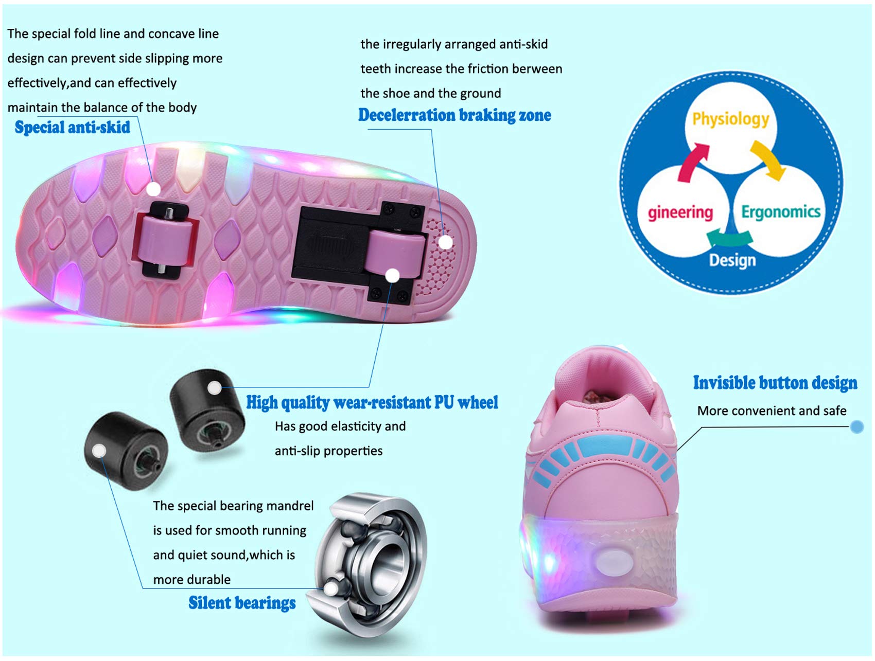 Unisexe Enfants LED Lumineuse Chaussures à roulettes Retractable Patins à roulettes de Skateboard Outdoor Gymnastique Detachable Baskets Mode Roller Garçon Fille Creative Cadeau