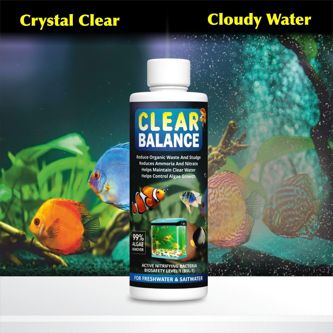 Scentora Clear Balance Water Purifier Algae Remover, Moss Remover, Aquarium and Fish Tank Cleaner, 100% Fish Safe Aquarium Tank Biological Water Purifier Agent (200ml Each) (200ml) 3