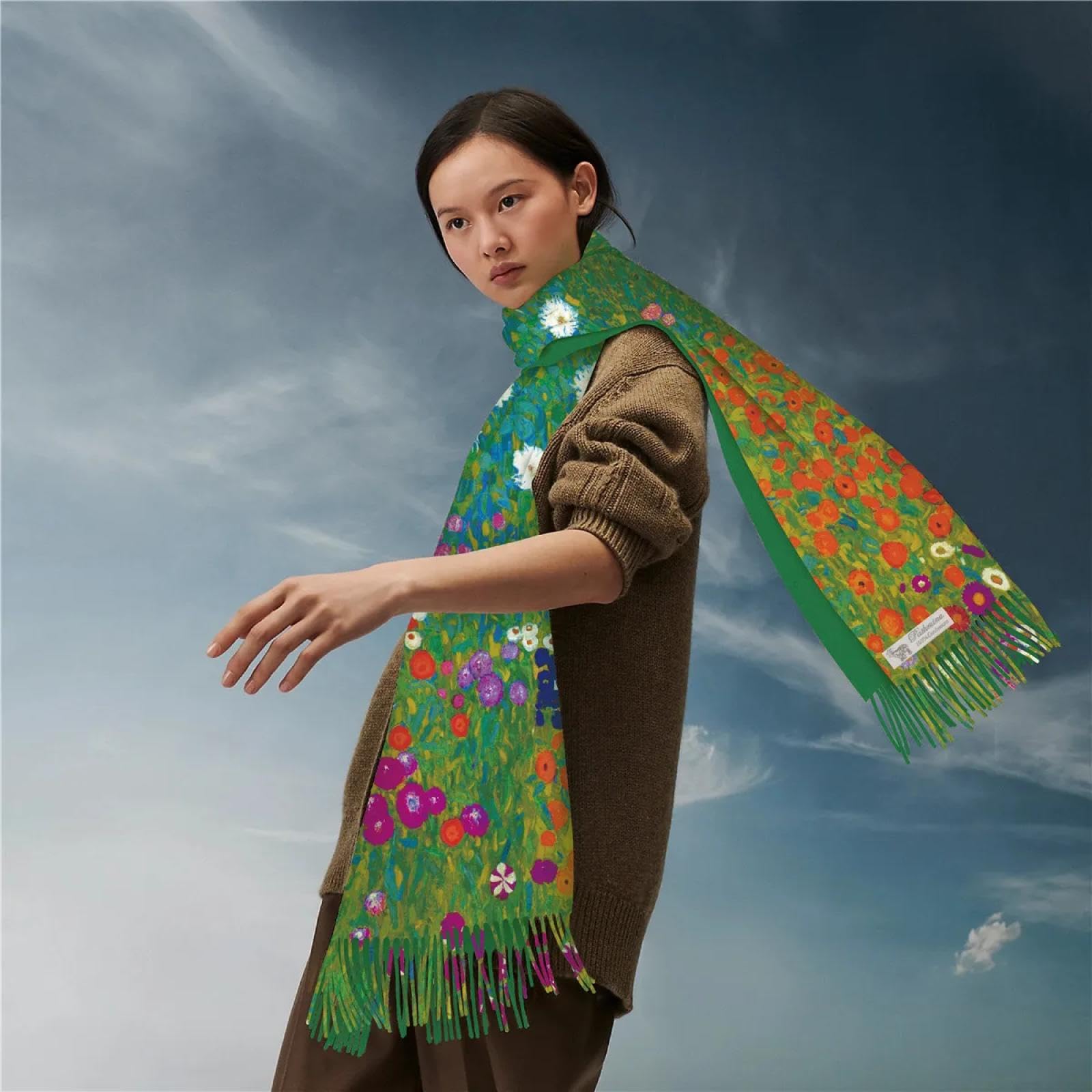 Schals Tücher Halstuch Scarf Ölgemälde Schal Blumenfarm Winterschal Frauen Rechteck Quasten Halten Warm Schal Schal Bandana
