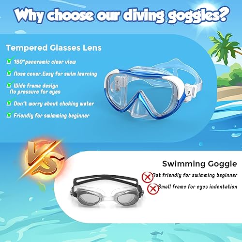 Miniatura 3 de RIOROO Gafas de natación para niños con cubierta para la nariz, máscara de snorkel de natación, gafas de natación para niños, máscara de buceo,