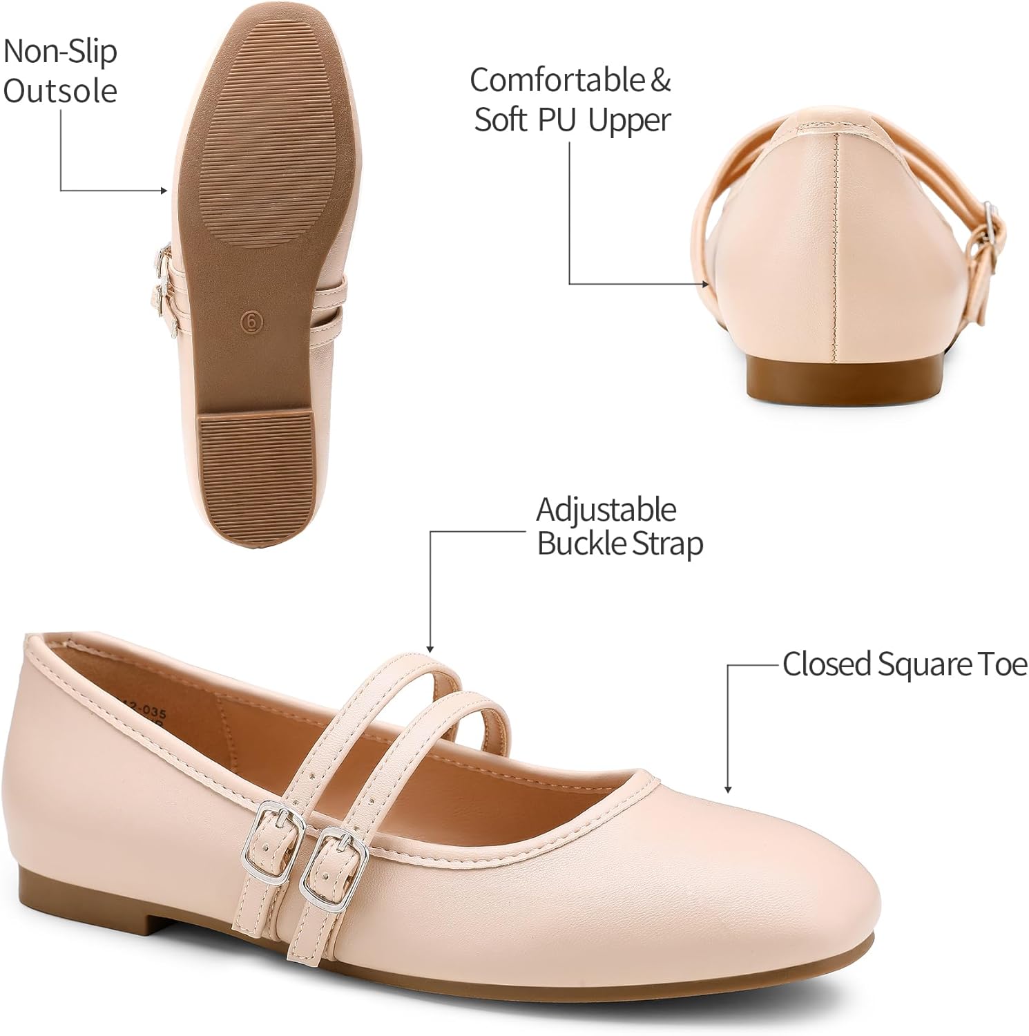 Trary Mary Jane Shoes Women Square Toe Flats for Women Dressy Ballet Flat Mary Jane Flats with Buckle Strap Comfortable Slip On Casual Shoes