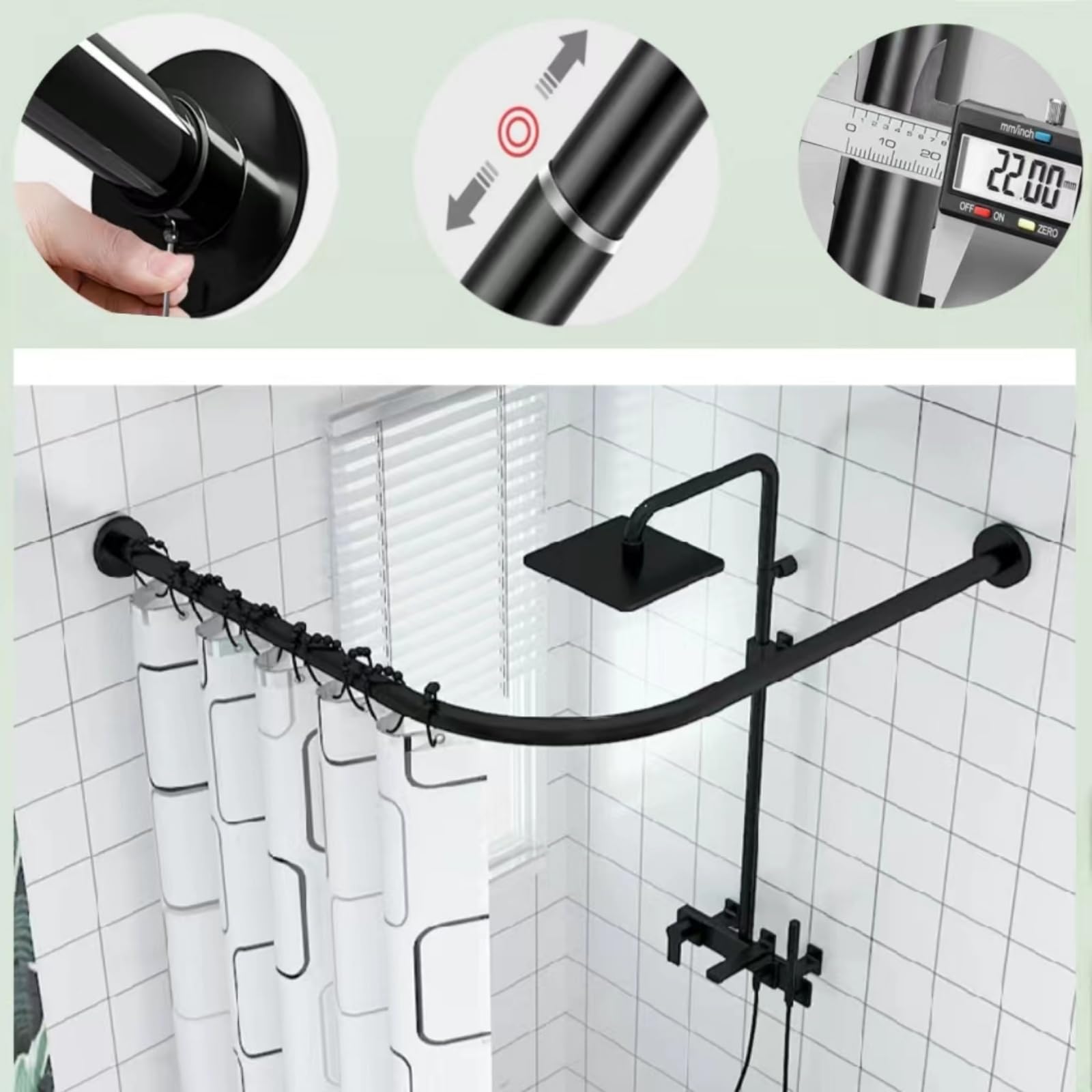 Tringle à rideau de douche sans perçage en forme de L, réglable en acier inoxydable, support de rail de rideau de douche adapté au dressing de salle de bain(75-95x75-95cm)