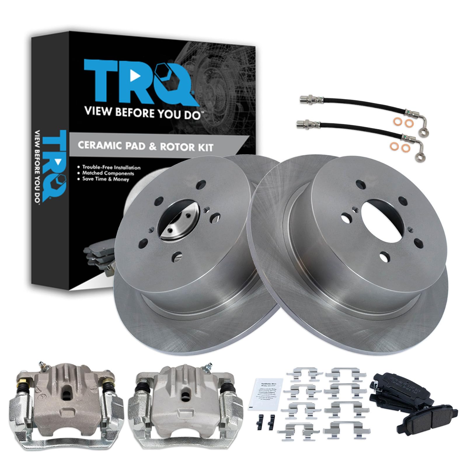 TRQ Rear Brake Pad and Rotor Set Ceramic Calipers Compatible with 2009 Subaru Legacy