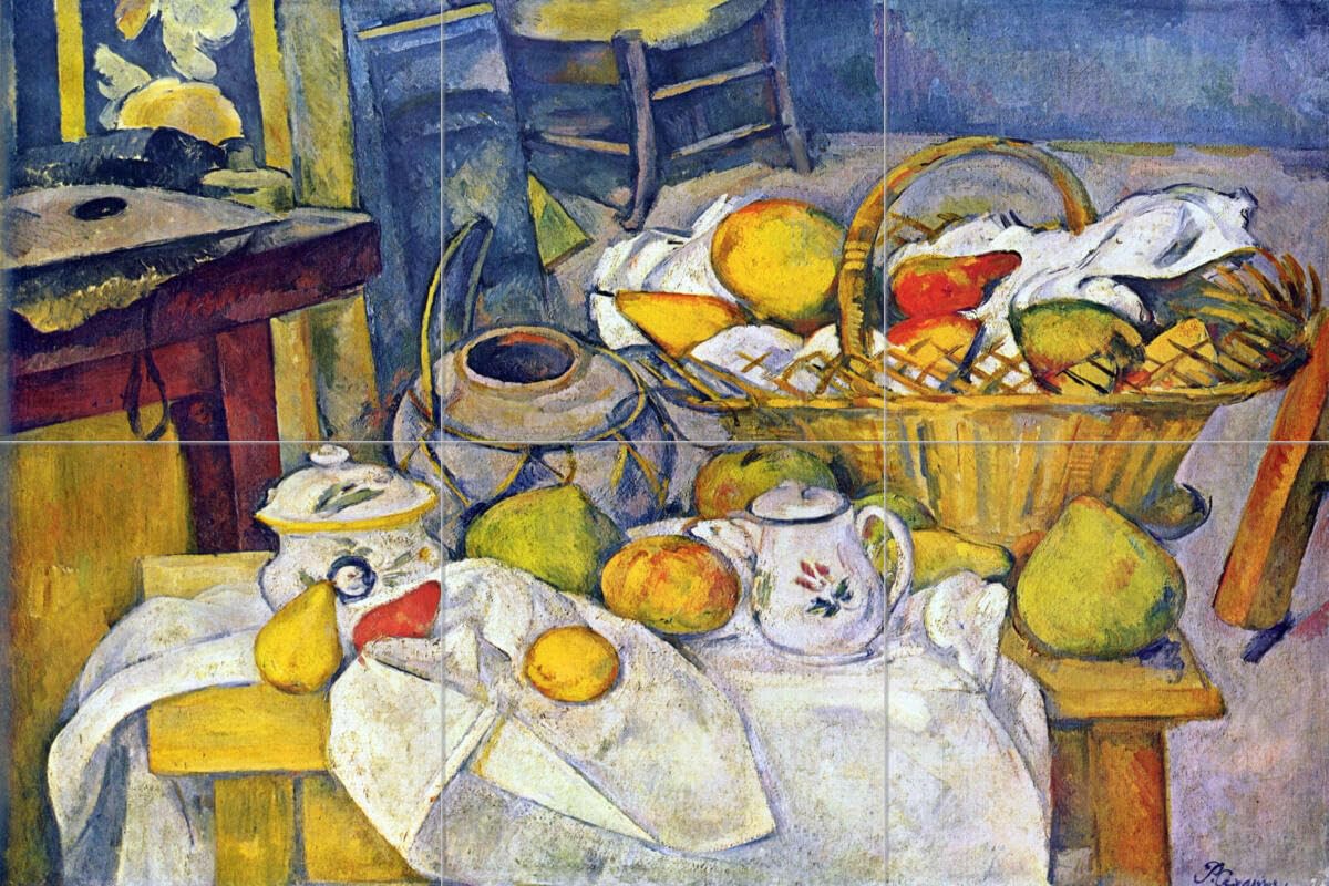 Ceramic Backsplash Tile Mural Impressionist Fine Art Kitchen/Bathroom - Still Life with Fruit Basket - Paul Cezanne