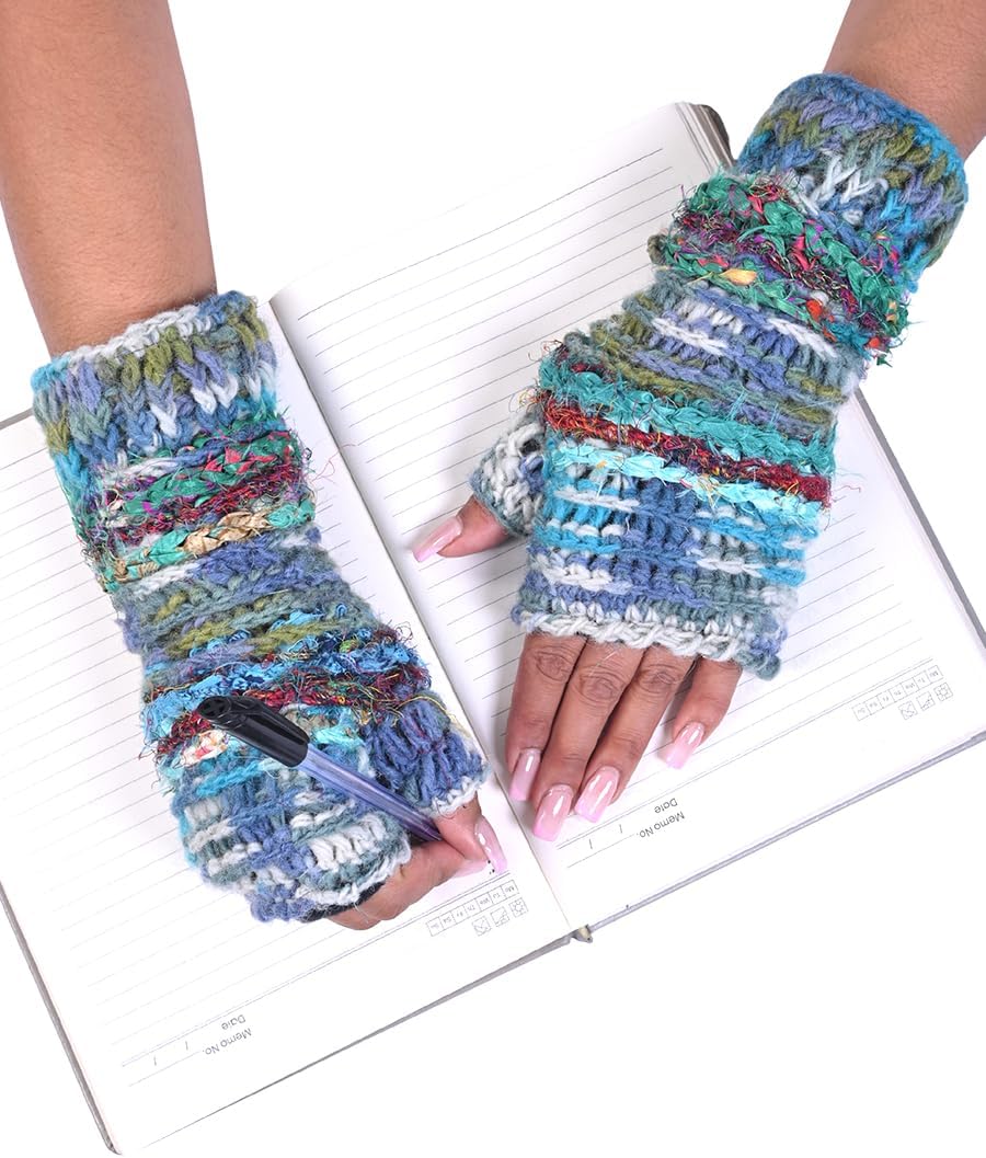 THE COLLECTION ROYAL Fingerless Hand Knitted Cozy Woolen Fingerless Mitten Gloves Handwarmer - Image 3
