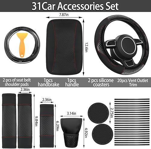 Miniatura 6 de Juego de 30 piezas de accesorios de automóvil de piel sintética para volante, protector antideslizante para volante, tiras de ventilación de