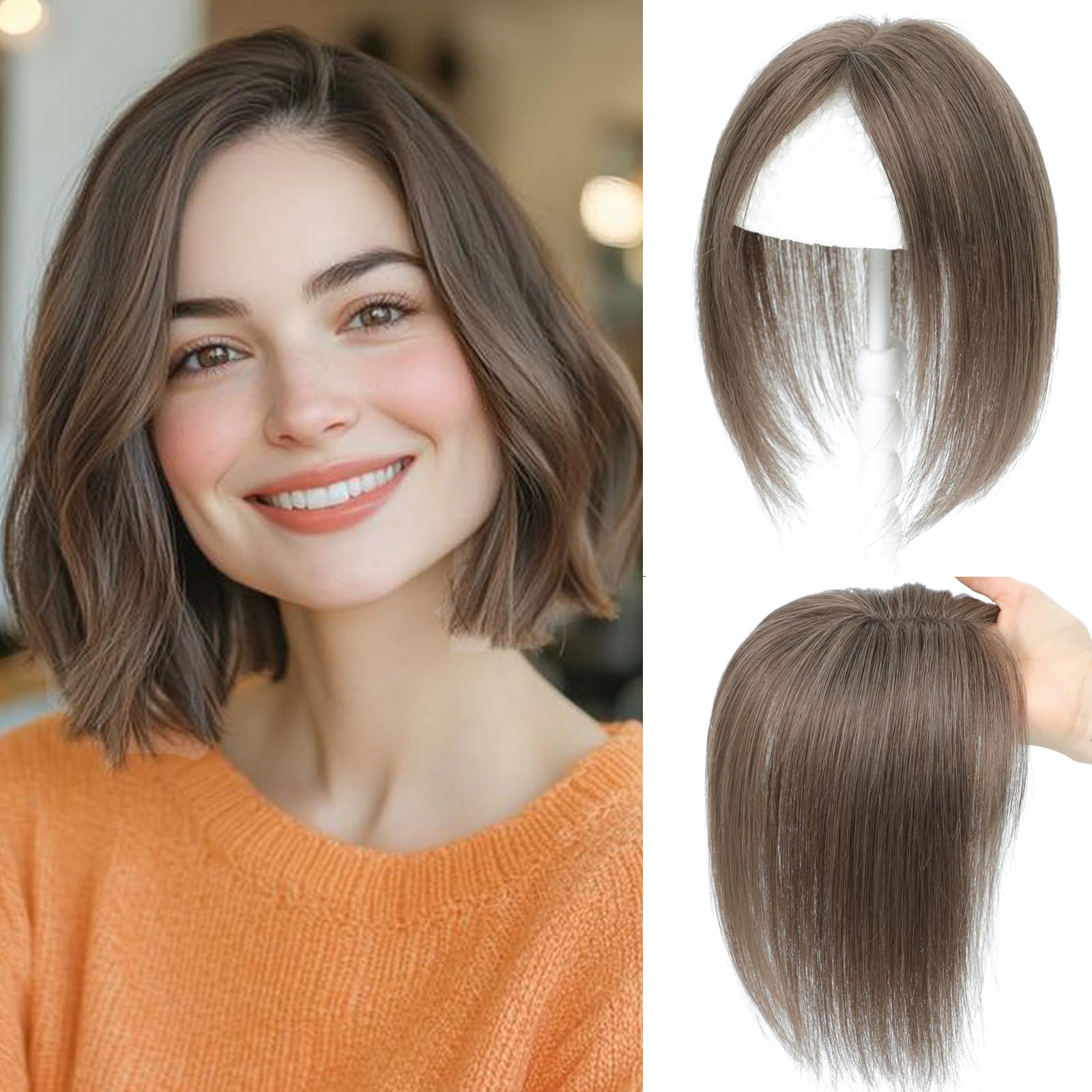 Hair Toppers with Thinning Hair Toppers for Women 100% Real Human Hair Pieces 7 * 10cm Hand-Tied Swiss Base Topper No Bangs 30g Hairpieces 10Inch(Medium Auburn Brown)