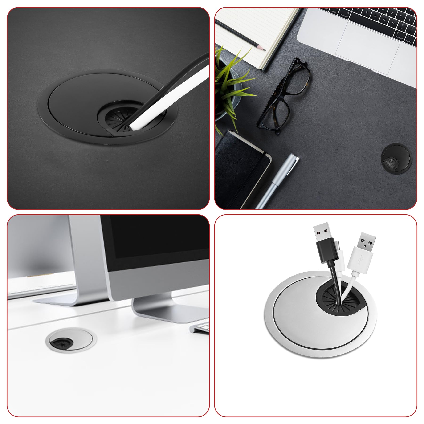 Passe-Câbles De Bureau Pour Trou De Diamètre 60 Mm Finition Inox Brossé