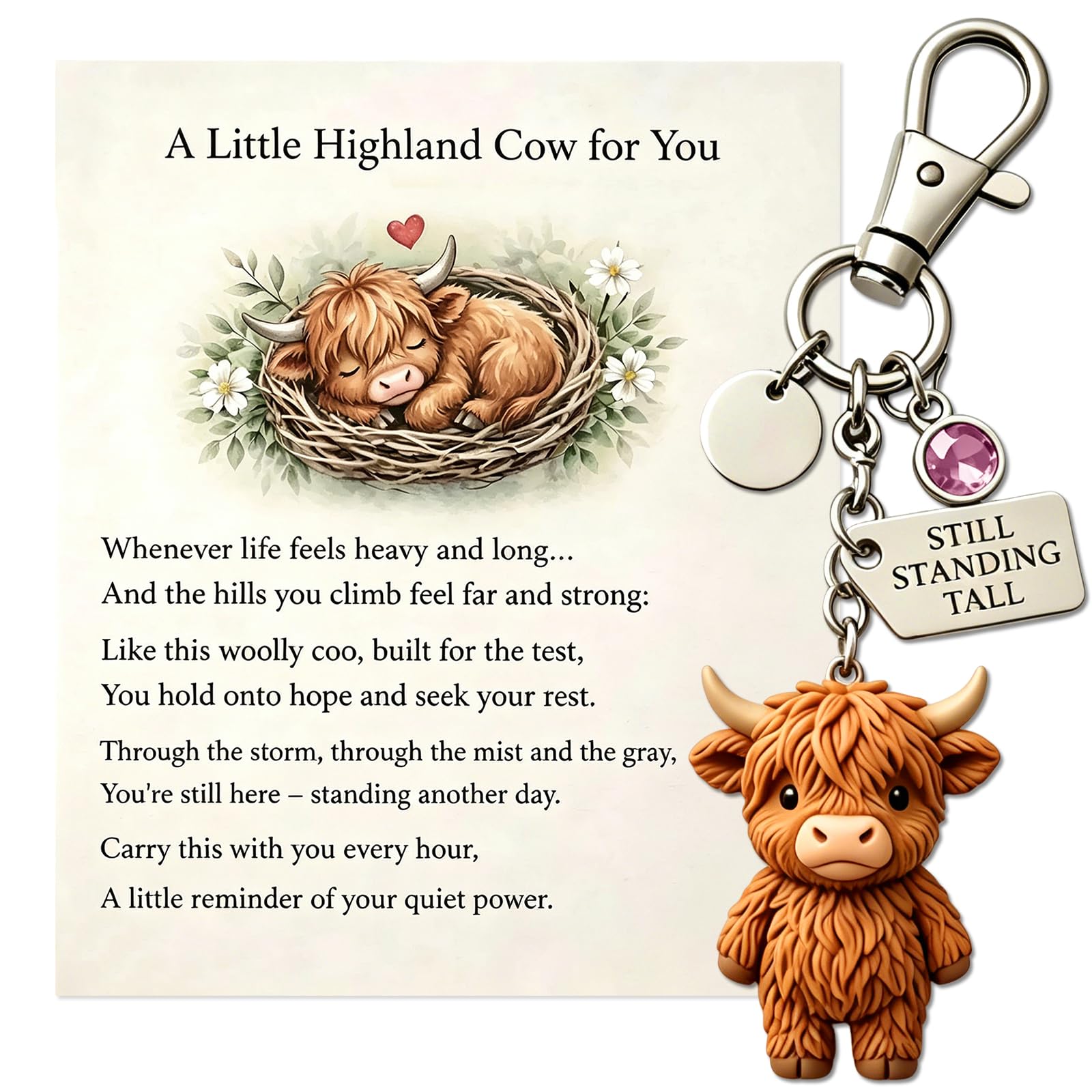 Haonyue Unisex Multicolour 2026 Little Highland Cow Keychain, A Little Highlands Cow, Cute 3D Highland Keyring With Birthstone, Cute Cartoon Animal Keyring, Rubber Cow Pendant, Best Wish For Close People Family Friend (June)