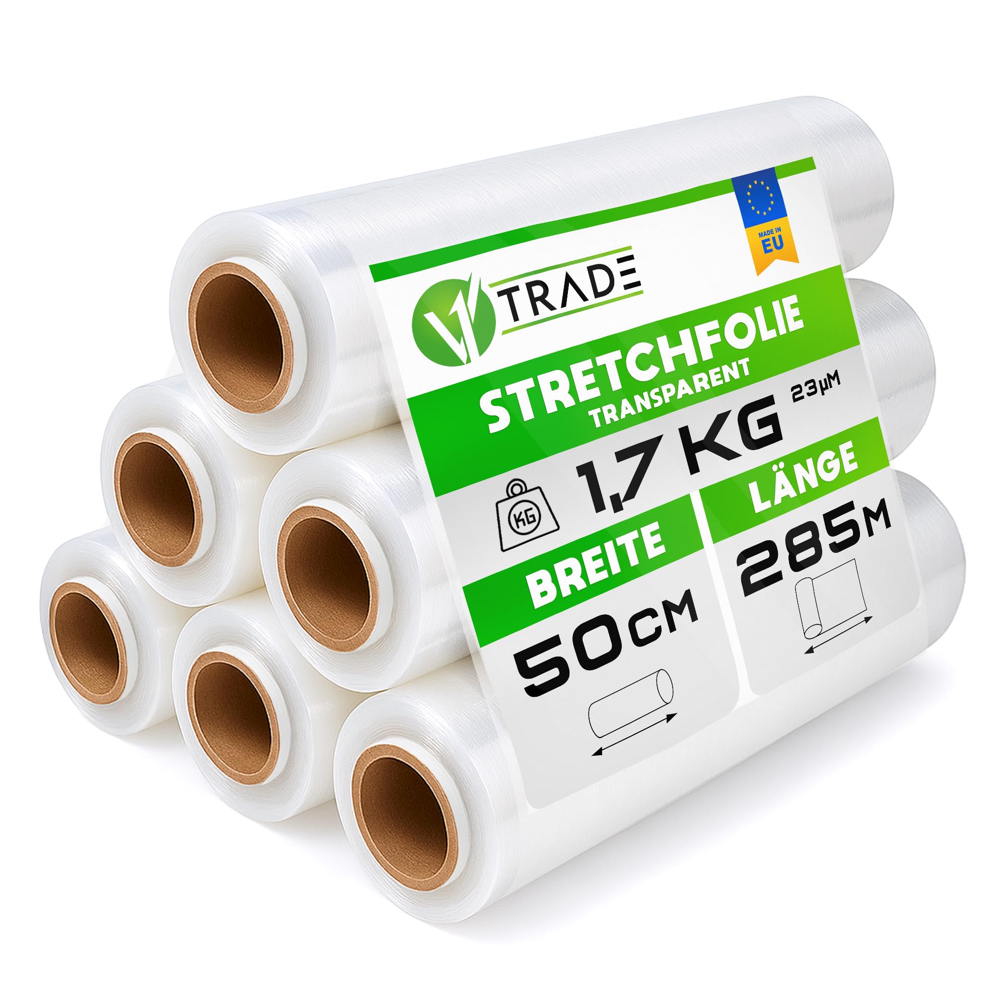 V1 TRADE Rollo de lámina elástica transparente de 500 mm, 6 láminas para envolver, 285 m/50 cm, material de embalaje, lámina para muebles, para mudanzas