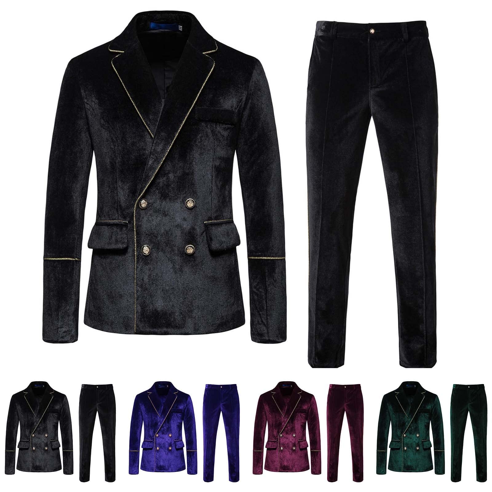 Traje de hombre de 2 piezas de terciopelo miel delgado cruzado color sólido vestido de noche traje de padrino de boda traje de otoño e invierno moderno formal elegante traje para boda fiesta
