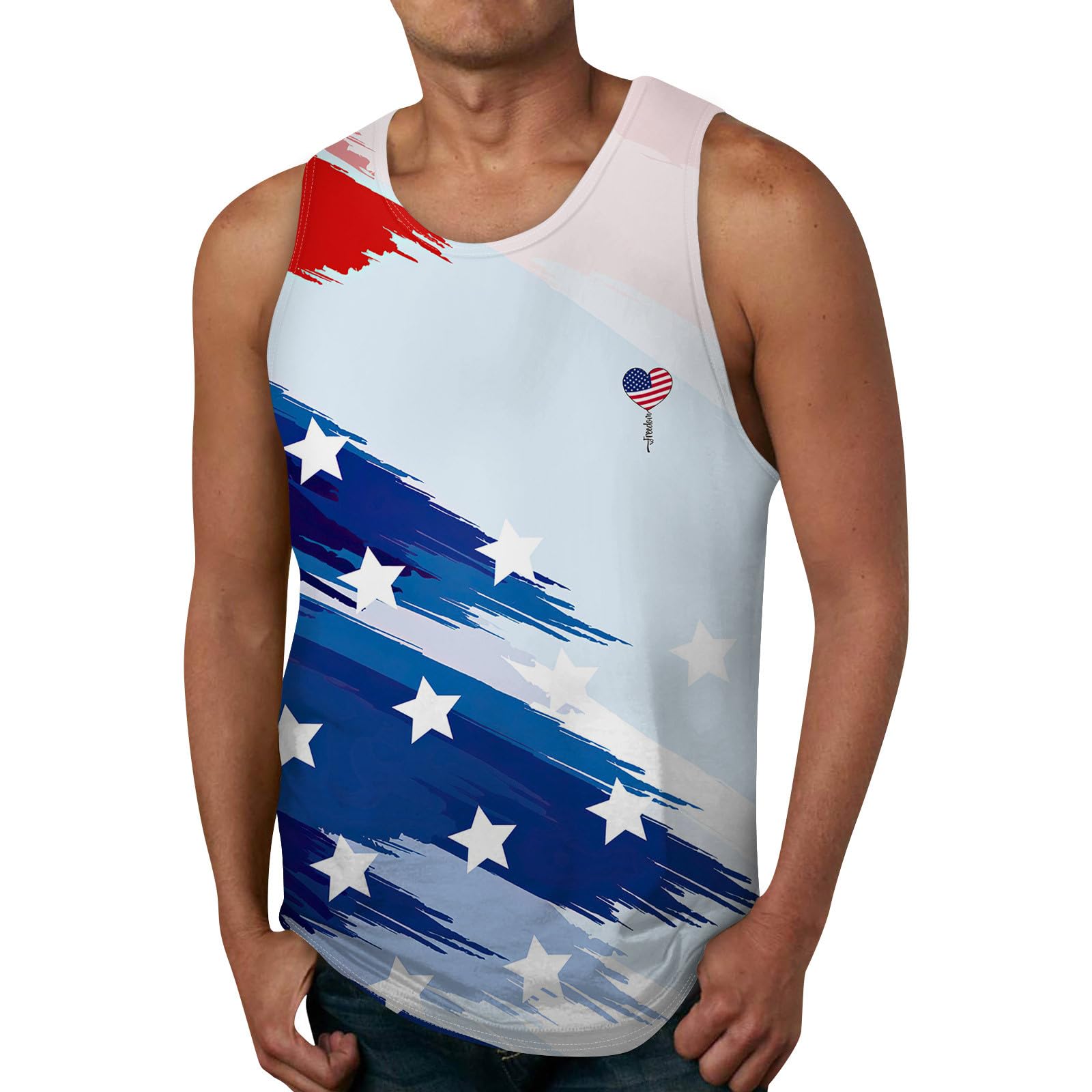 Mens T-Shirts Sleeveless Summer Tank Tops Printed USA Flag Shirts Workout Casual Undershirts Sport Vacation T-Shirt