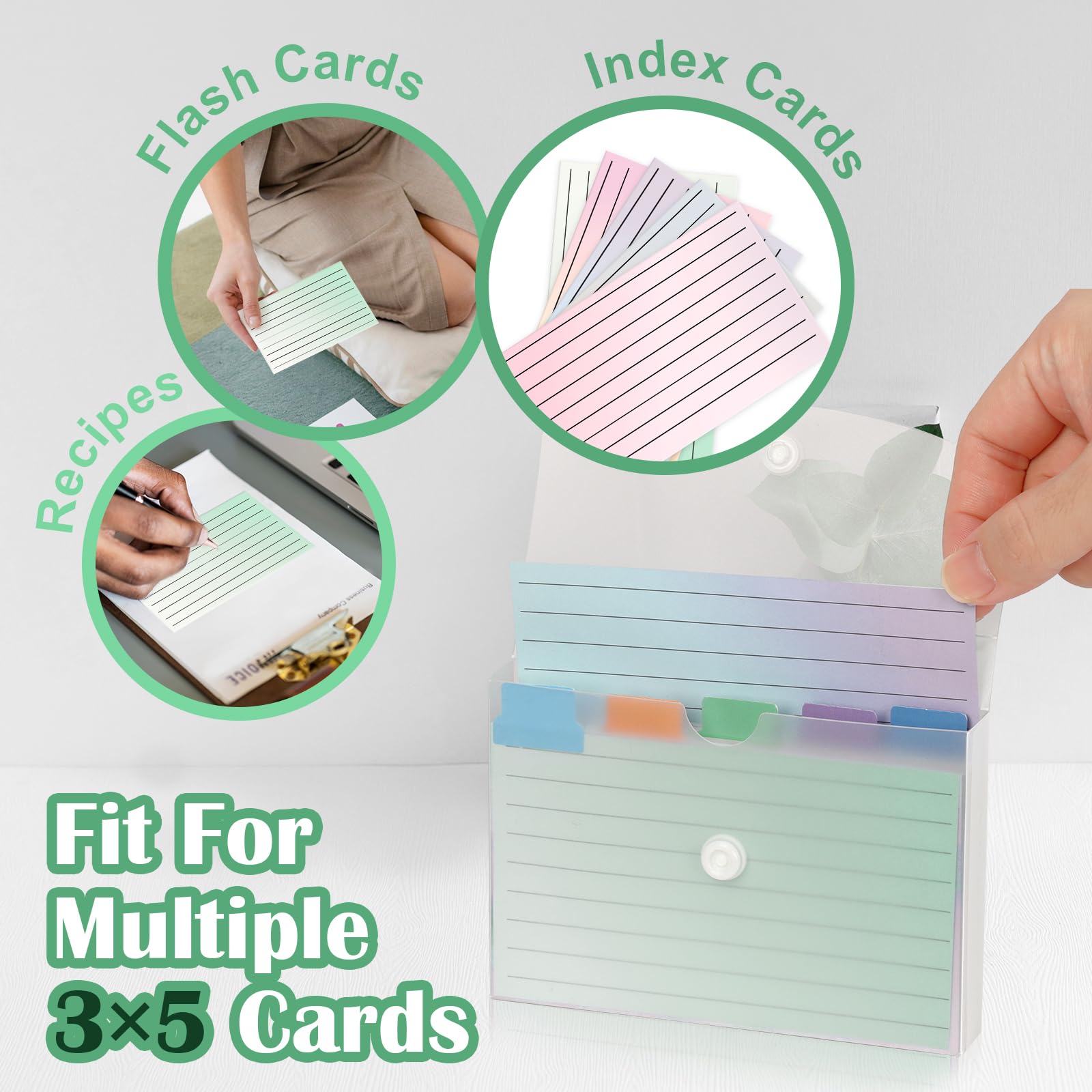 Juego de 300 organizadores de tarjetas de índice, estuche para tarjetas de índice en blanco, tarjetas de índice de plástico transparente, tarjetas de estudio, divisores de pestañas, tarjetas de notas