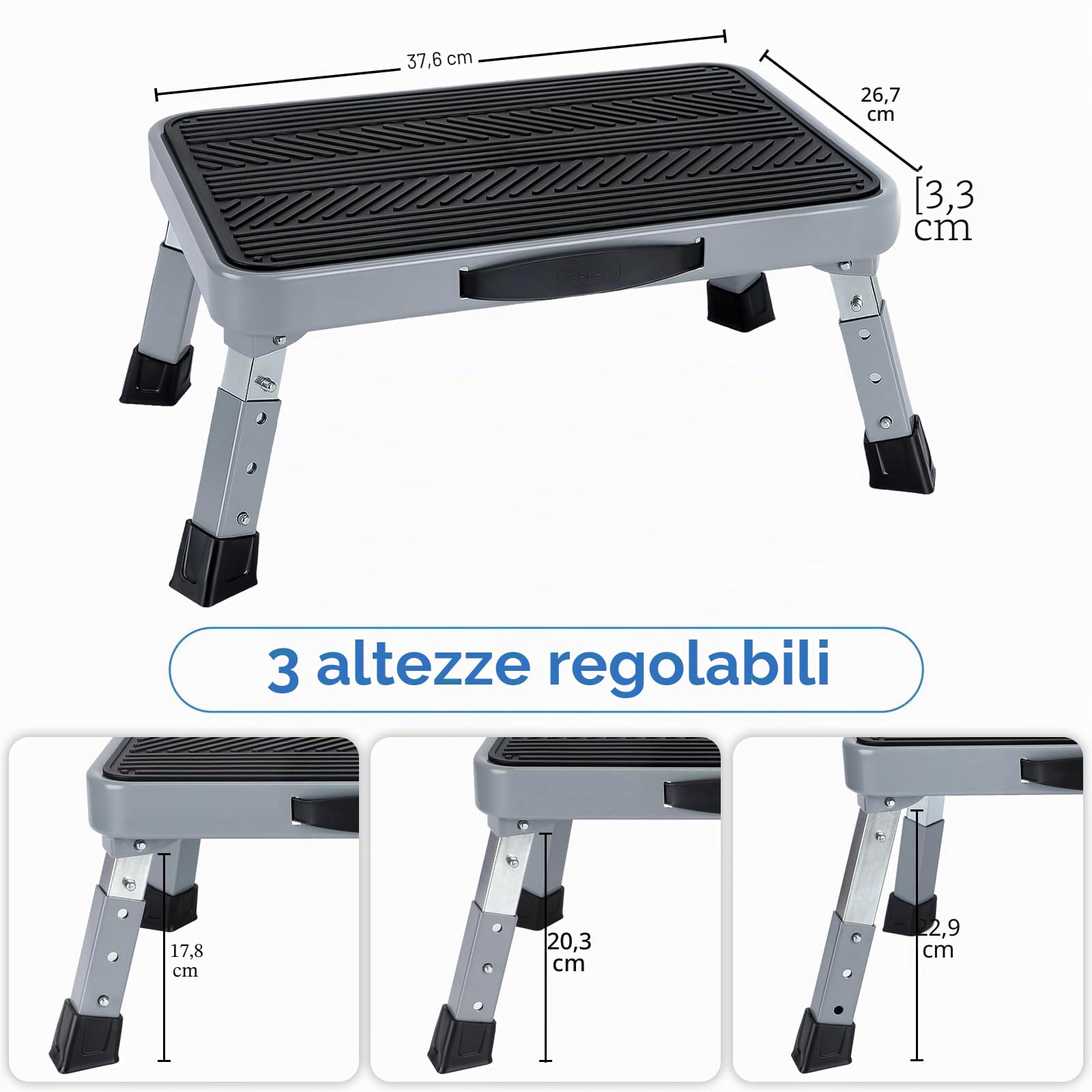 TreeLen Sgabello a gradino, nero, 17,8 – 22