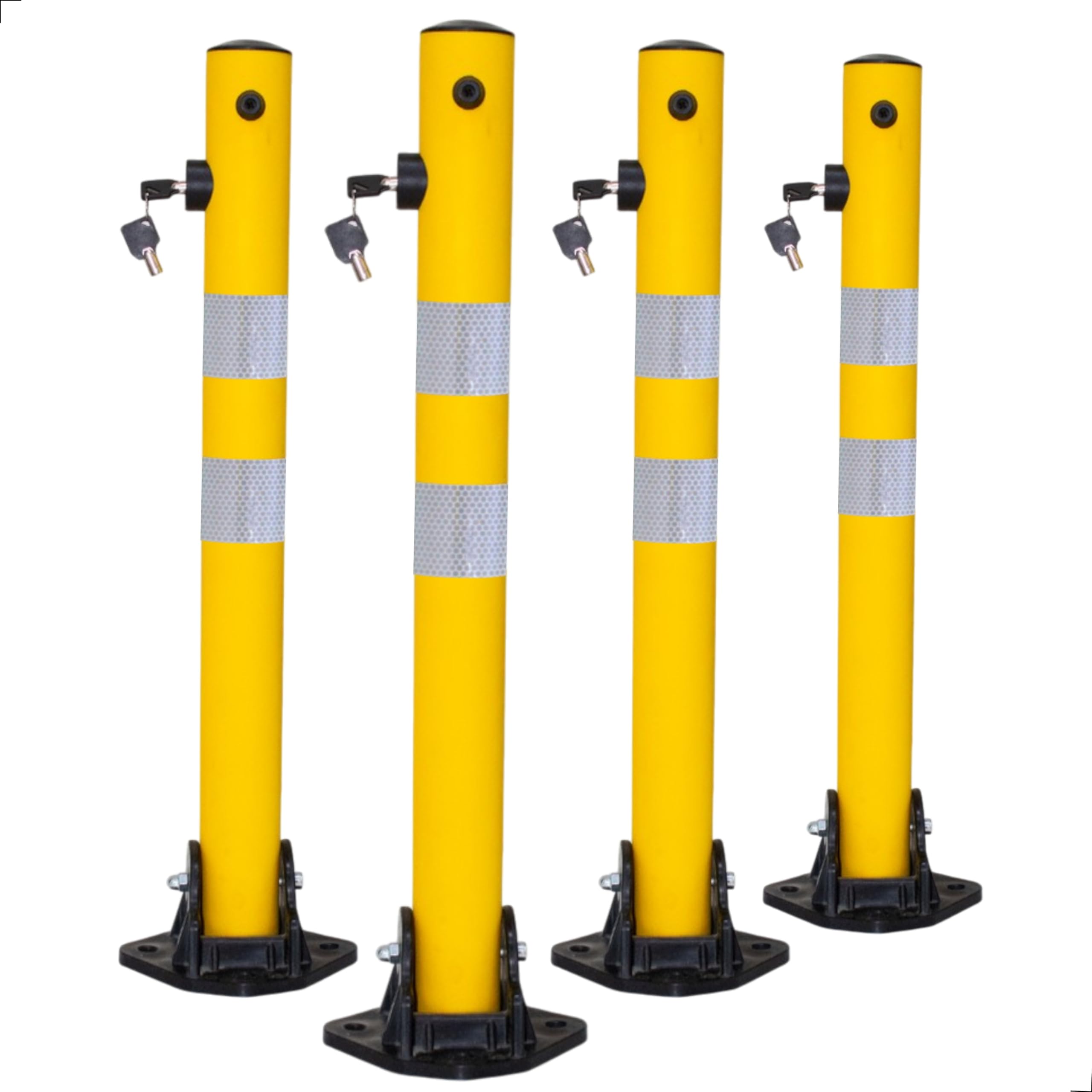 Berry Reflective Parking Barrier 65CM | Manual Anti-Parking Lock Bollard with Key | Yellow ABS & GI Parking Post with Reflective Collars for Driveways, Car Parks & Private Bays - 4 Pcs