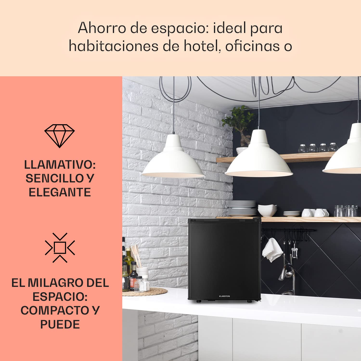 KLARSTEIN Happy Hour Mini Nevera para Dormitorio, Nevera Pequeña para Bebida y Comida, Neveras Pequeñas Iluminación Interior, Estantes Ajustables, para Habitaciones. Oficina, Camping, 6-18°C, 45L — view 3