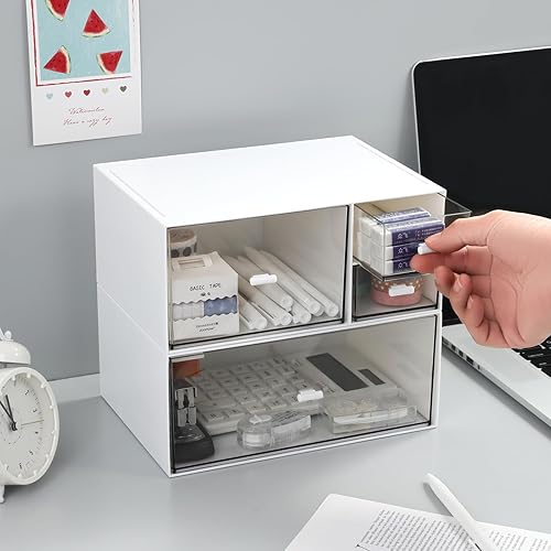 Miniatura 8 de MILULUGO Organizador de escritorio con 4 cajones, organizador de maquillaje, caja de almacenamiento de escritorio, caja de almacenamiento de