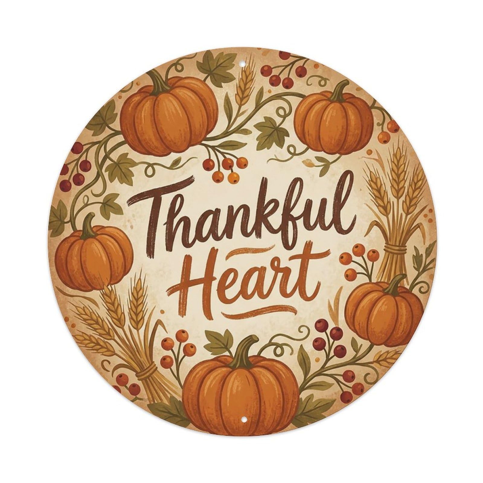 Earthy She Shed Floral Thankful Heart Metal Tin Sign