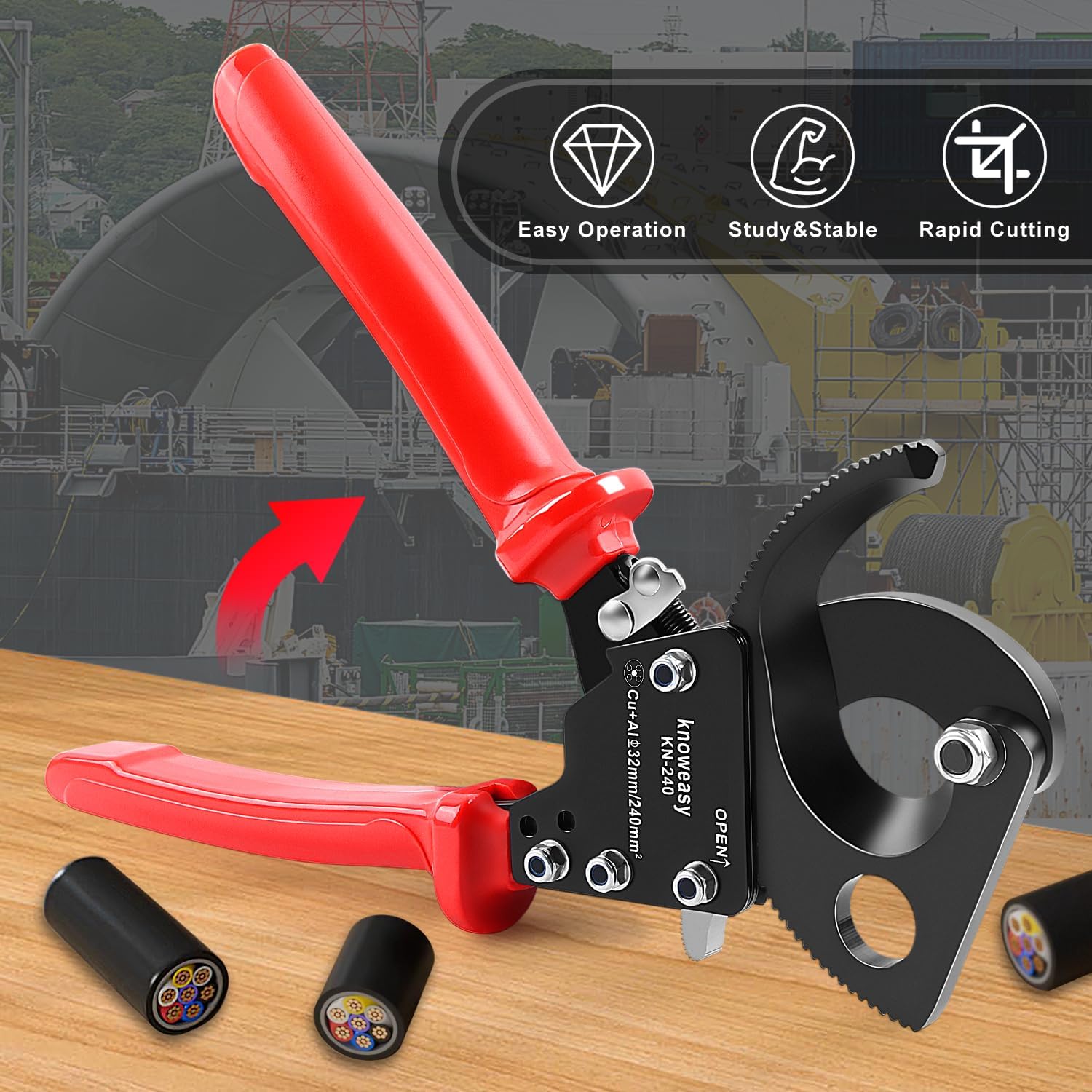 Knoweasy KN-240 Upgraded Cable Cutter and Ratchet Wire Cutter Works for Aluminum and Multi-core Cables up to 240mm