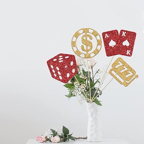 Miniatura 5 de 12 piezas de palitos de centro de mesa de casino de oro rojo, divertidas decoraciones de fiesta de casino, decoración de fiesta temática de póquer,