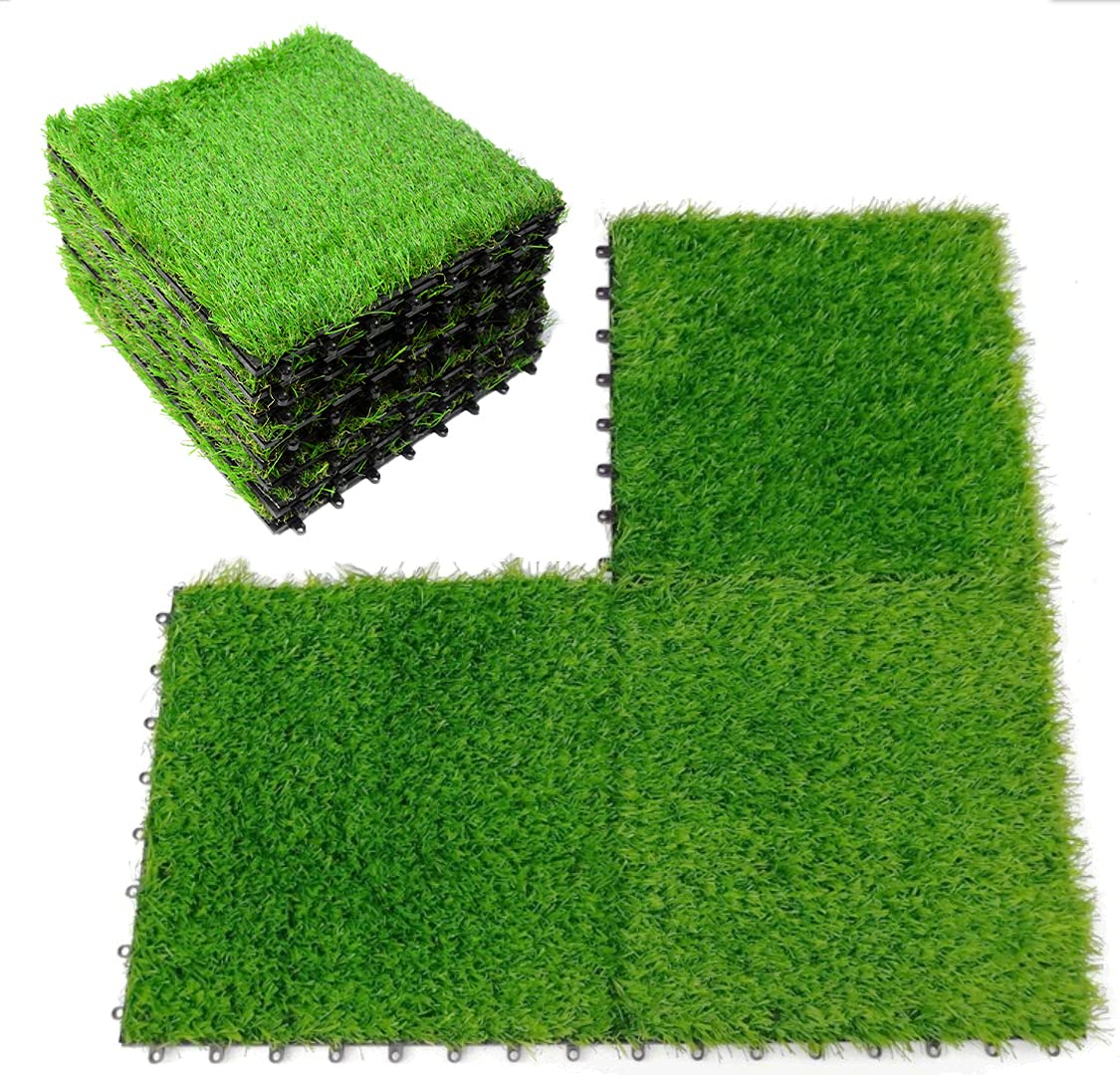 18 PCS Artificial Grass Tiles, Click Together Pieces