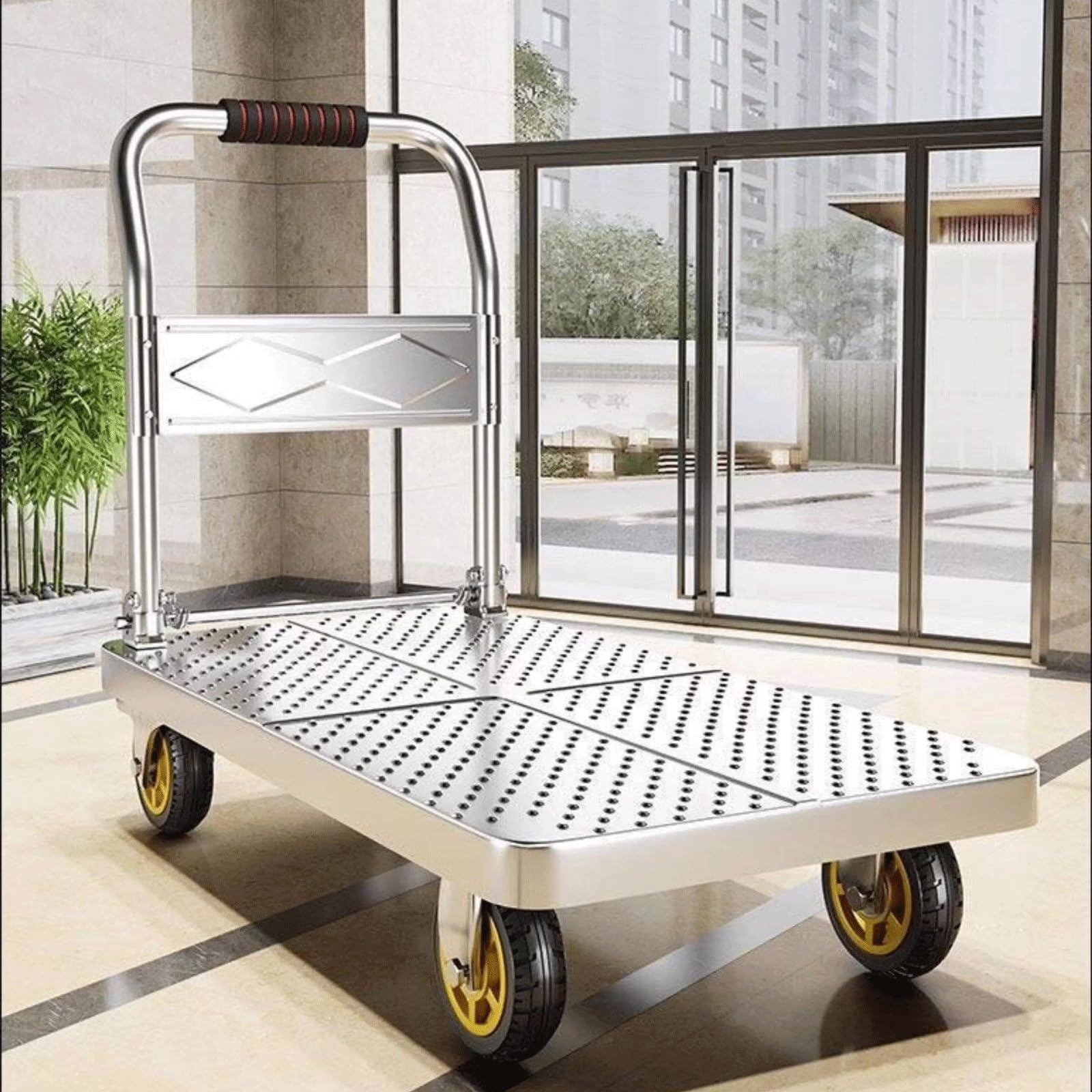 Carrello a Pianale Pieghevole con Ruote Silenziose, Carrello Manuale in Acciaio per Carichi Pesanti, Carrello con Risparmio Spazio, Facile Trasporto Mobili per Casa Garage(Size:90x60cm Max Load 500kg)
