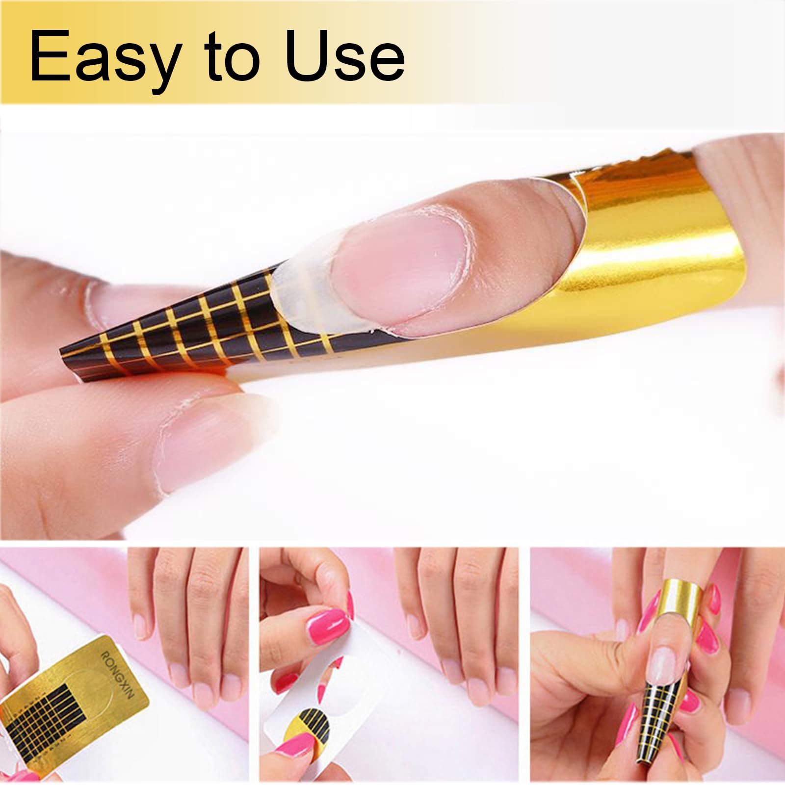 120 Pezzi Cartine per Ricostruzione Unghie,Cartine Extension Model per UV Gel Nail, Cartine Oro Nail Art Per Ricostruzione Allungamento Unghie