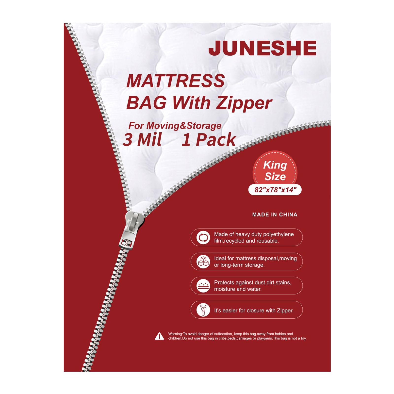JUNESHE 3 Mil King Size Mattress Bag - mattress protectors and encasements | Mubboo